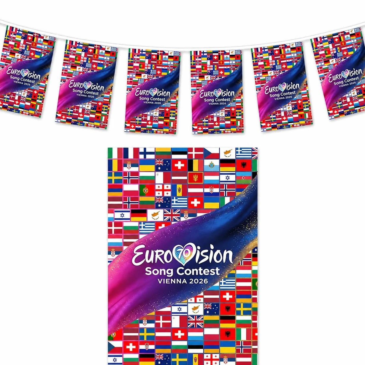 Eurovision 2026 łańcuch chorągiewek z flagą 35 narodowych flag HD dekoracja