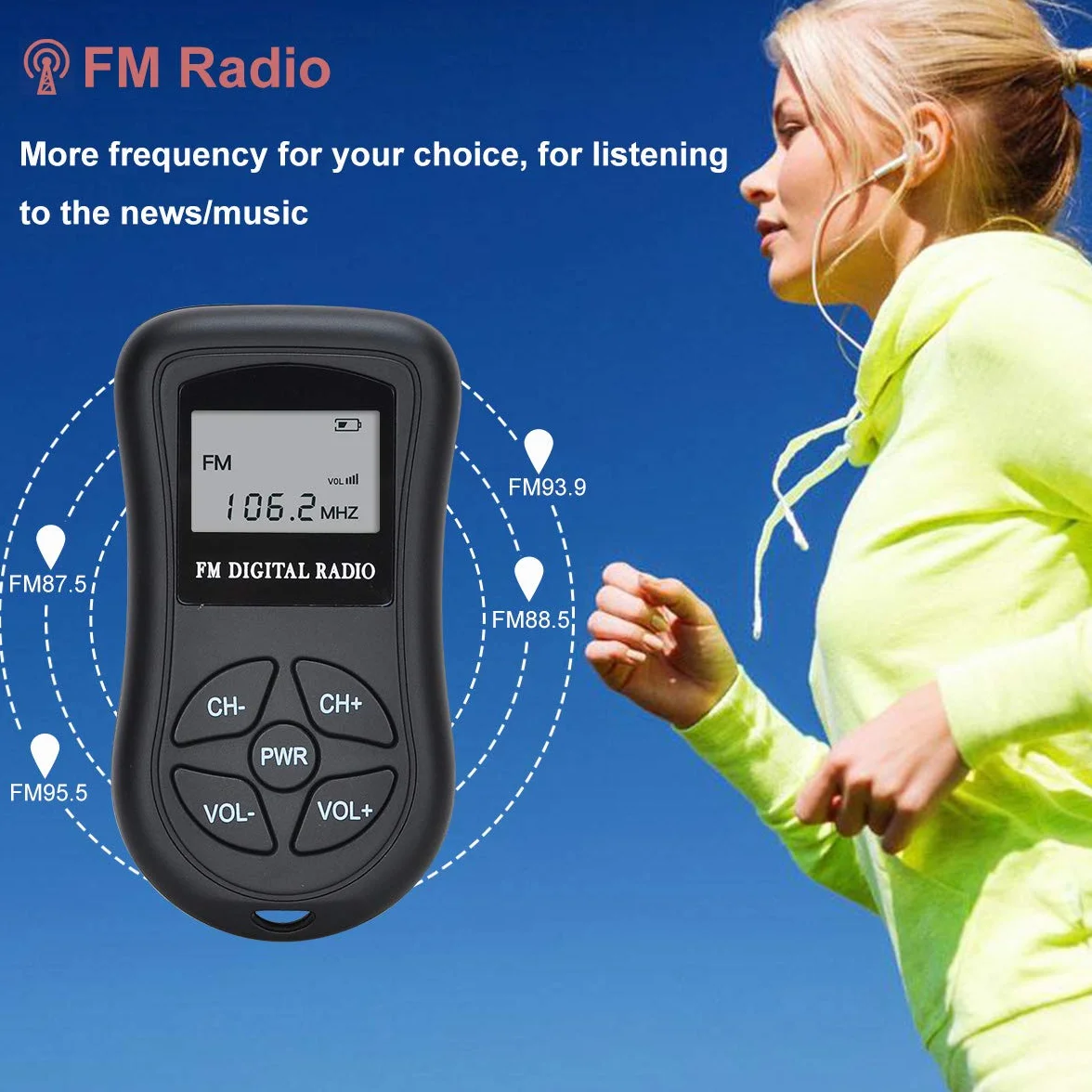 COVVY Radio kieszonkowe FM stereo przenośny odbiornik z DSP wyświetlacz LCD 60-108 MHz