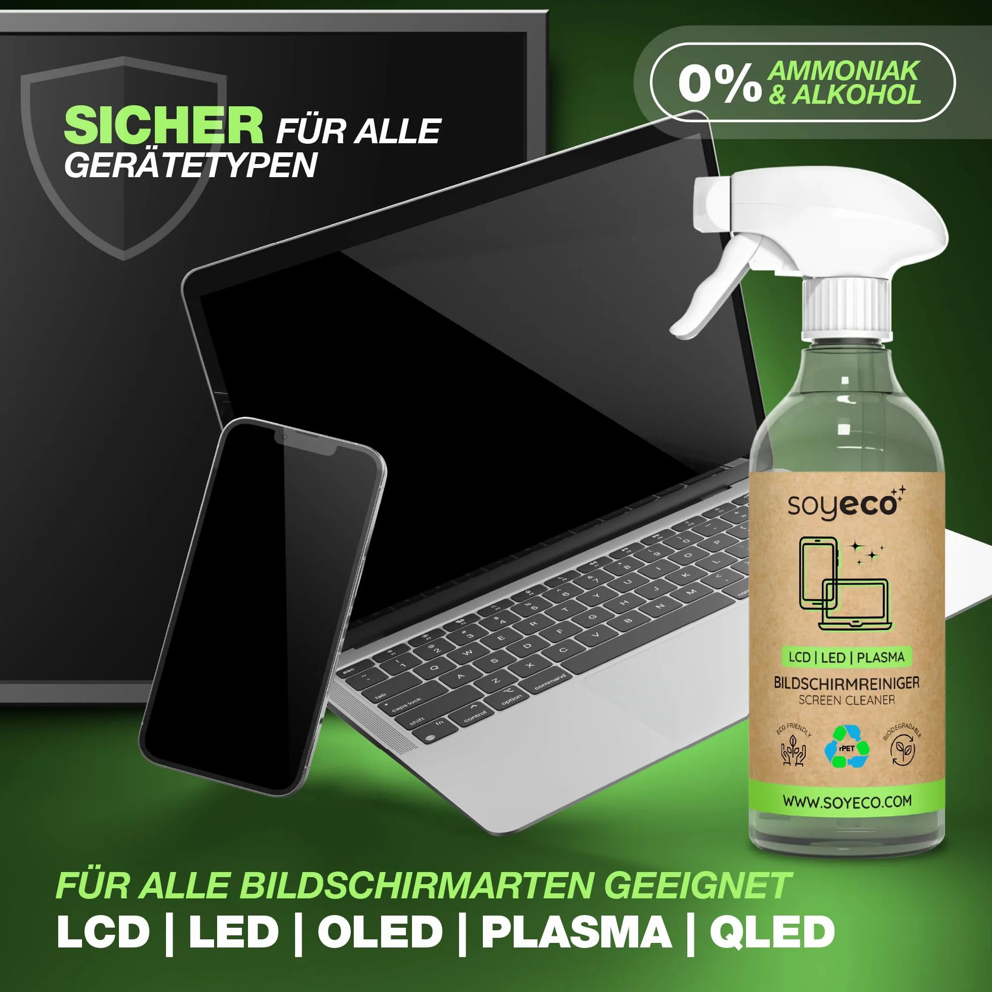 Płyn do czyszczenia ekranu 500 ml + 3 ściereczki z mikrofibry do smartfonów laptopów tabletów telewizorów LCD TFT LED OLED