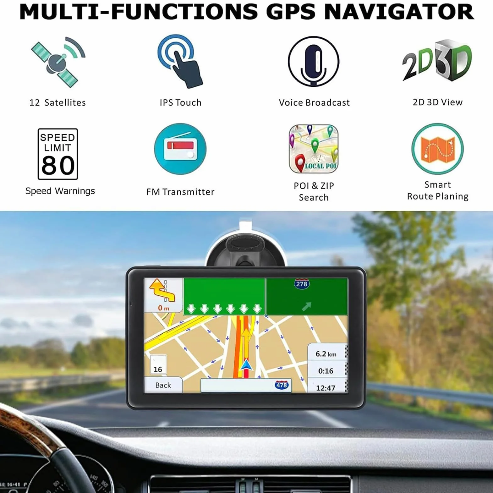 Nawigacja Samochodowa,17 cm Nawigacja GPS Ekran Dotykowy | Inteligentne Urz?dzenie Jasny Wy?wietlacz Mapy Dla Samochodów Ci??arówek Podró?e M??czy?ni Kobiety