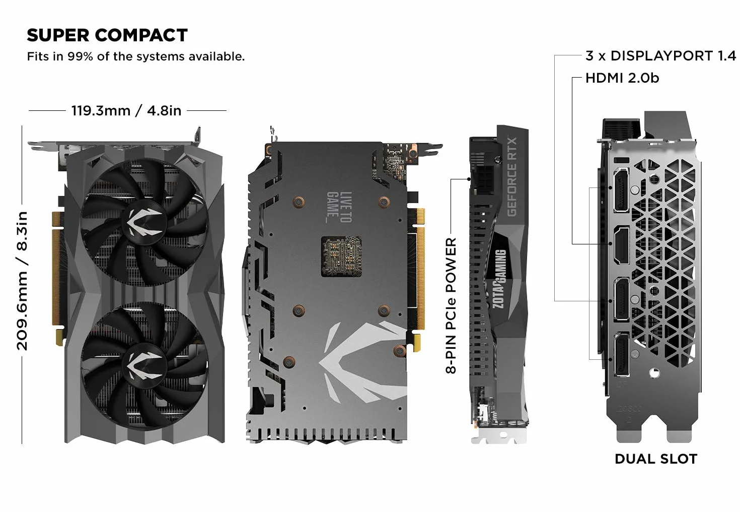 Zotac Gaming GeForce RTX 2060 6 GB GDDR6 192-bitowa karta graficzna, Super Compact, ZT-T20600H-10M