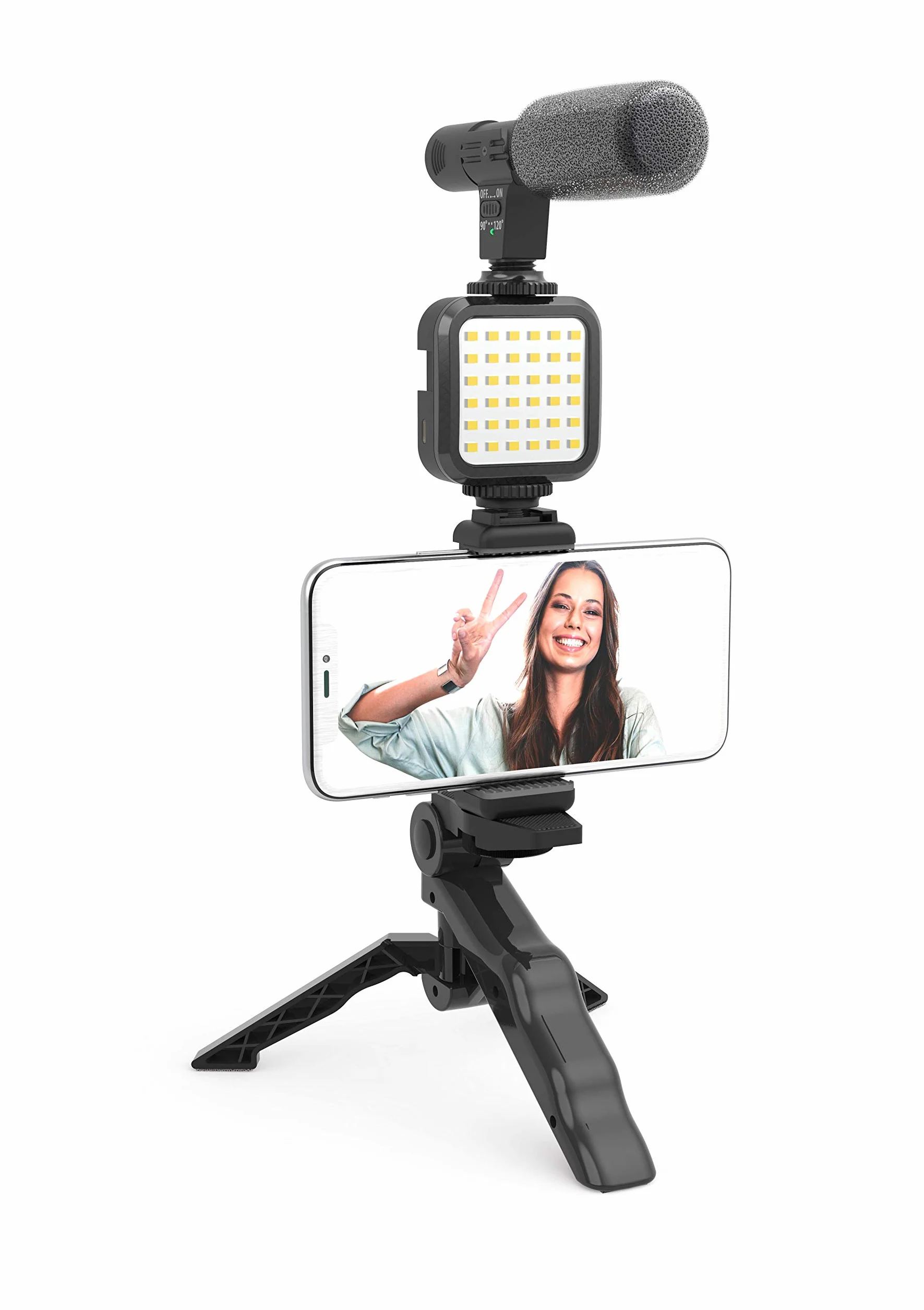 DigiPower Like ME Vlogging Kit - kompatybilny ze smartfonami i aparatami, w tym mikrofonem, światłem 36 LED i statywem DPS-VLG2K