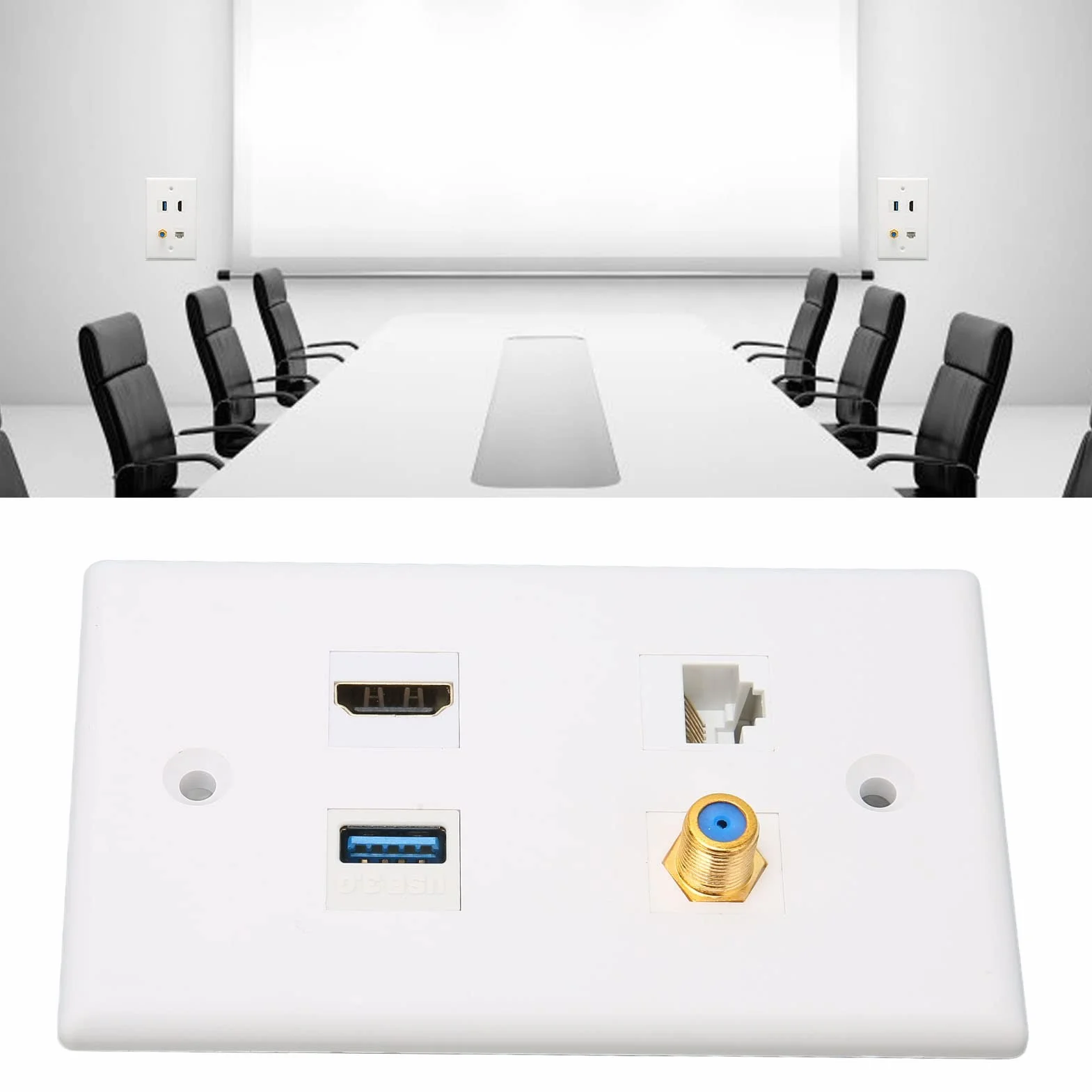 4-portowa Płyta ścienna HDMI, Wielofunkcyjna Płyta ścienna z Portami HDMI, Typu F, USB3.0, Cat6, Portem Ethernet RJ45 do Telewizora HDTV, Odtwarzacza Wideo, Projektora, Komputera Itp.