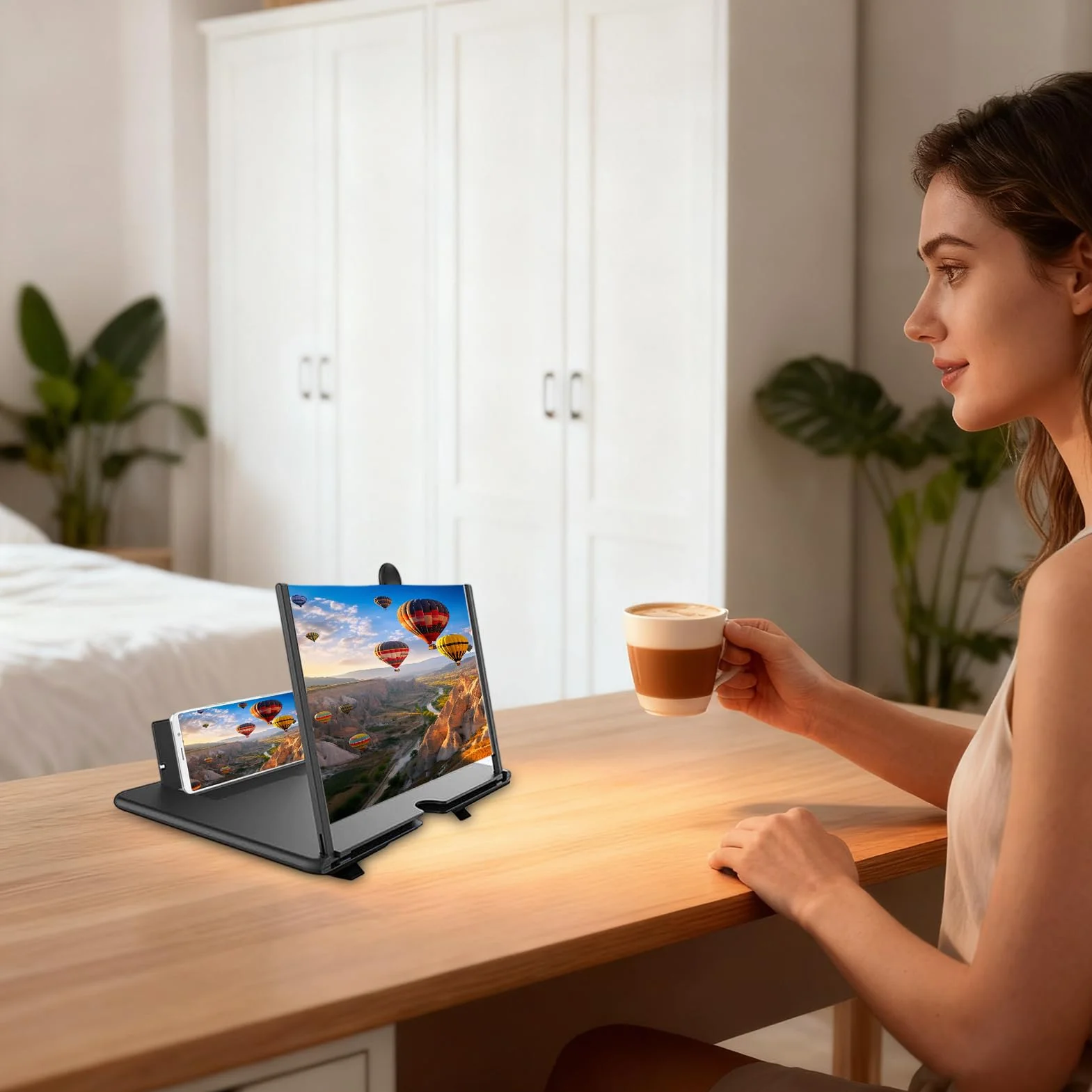 Lupa telefon komórkowy, 3D HD, powi?kszanie filmów wideo, wysuwany ekran HD, niebieskie ?wiat?o, sk?adany uchwyt wzmacniacza, lupa do wszystkich smartfonów (czarny/bia?y/czerwony)