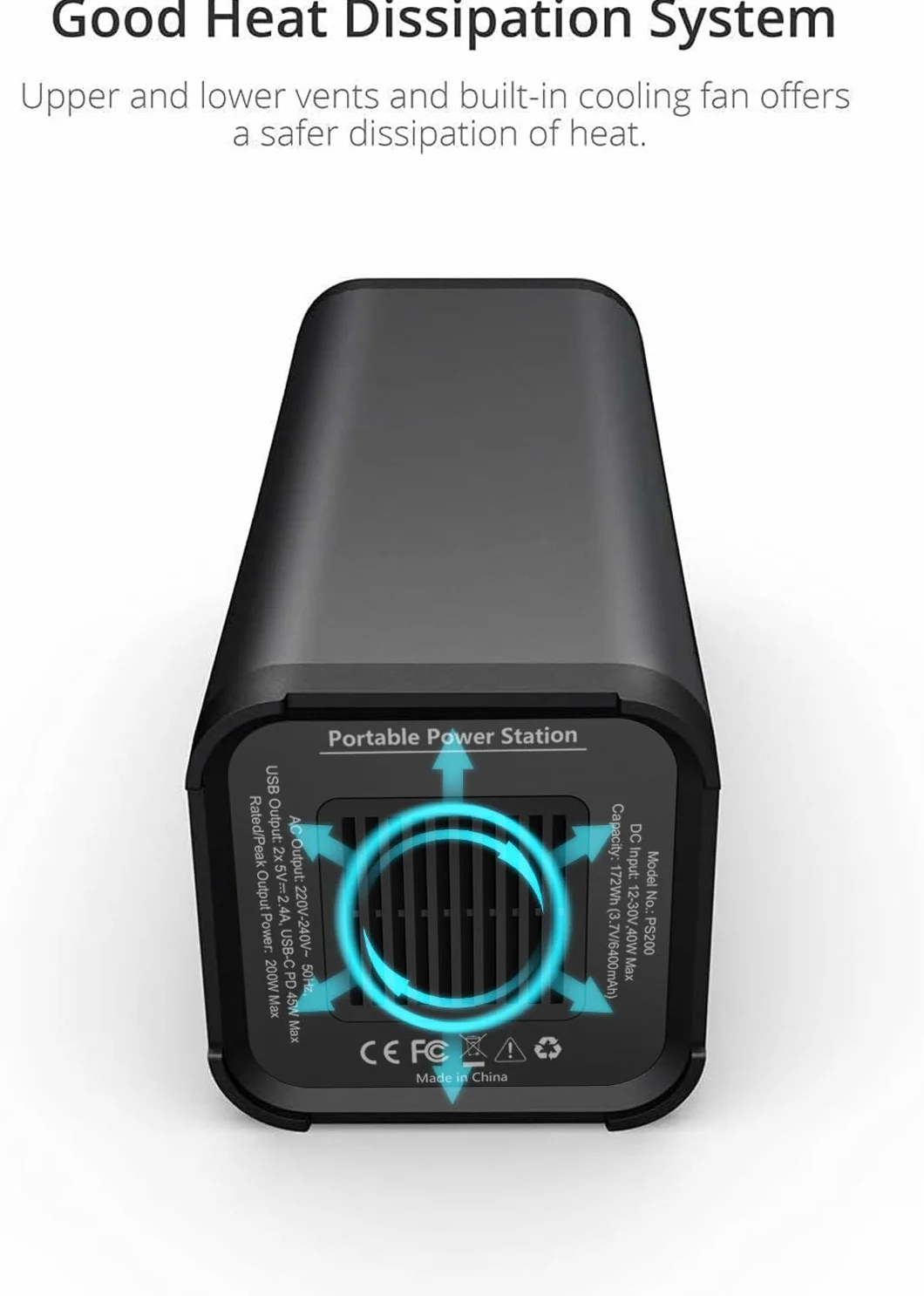 LITIONITE Hurakan 200W / 46.400mAh Power Bank Zewnętrzna bateria Mały przenośny generator prądu - 1x Gniazdo zasilania - 2x USB - 1x PD Type-C - Ładowarka do smartphone/laptop/drone/tablet/CPAP