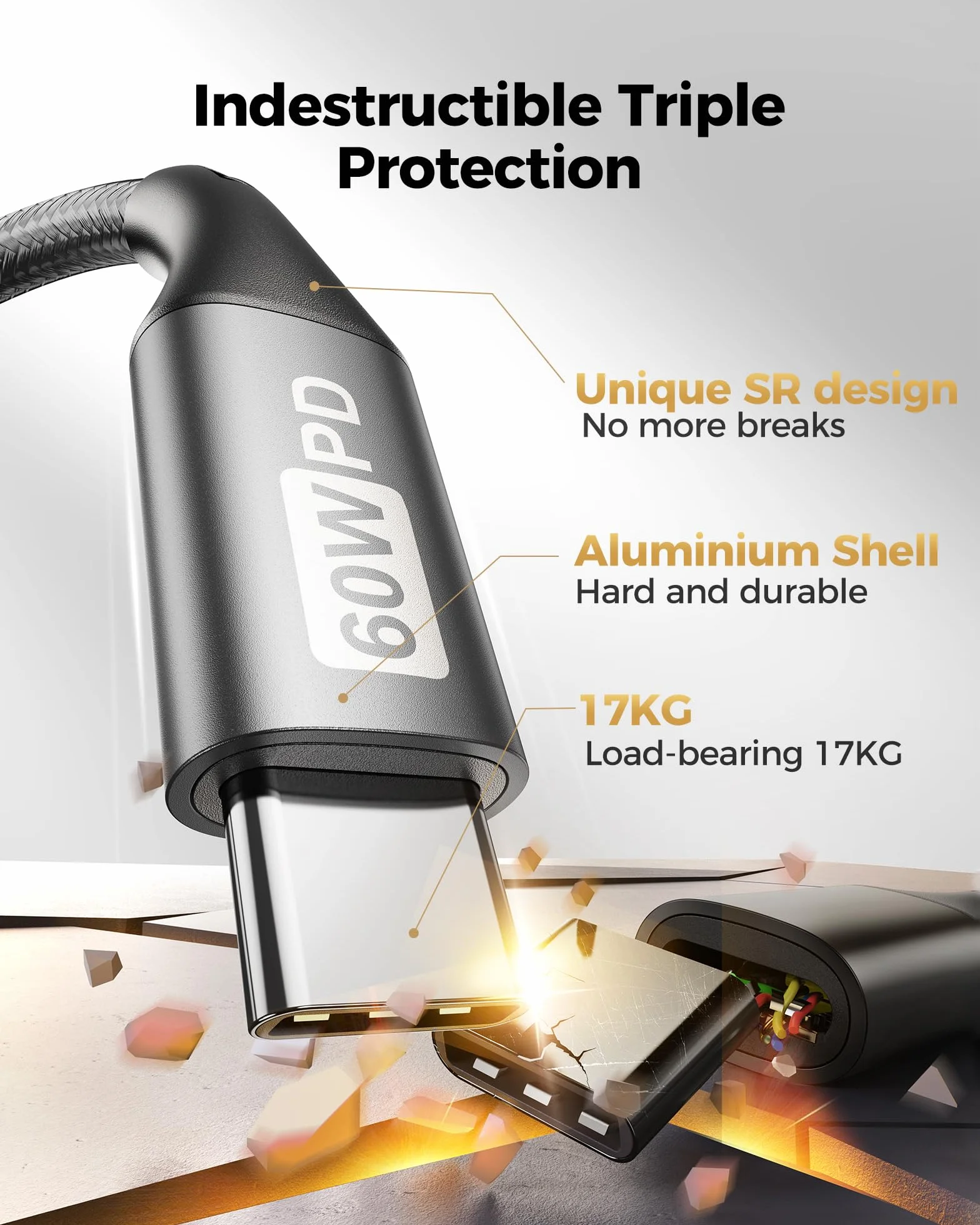 Silkland Kabel USB C na USB C, 60 W, 3 sztuki [50 cm + 1 M+2 M], 20 V/3 A PD 3.0 QC4.0 kabel do ładowania USB C na USB C do iPhone 16/15 Pro Max, Samsung Galaxy S24 S23 Ultra, iPad Pro/Air/Mini6,