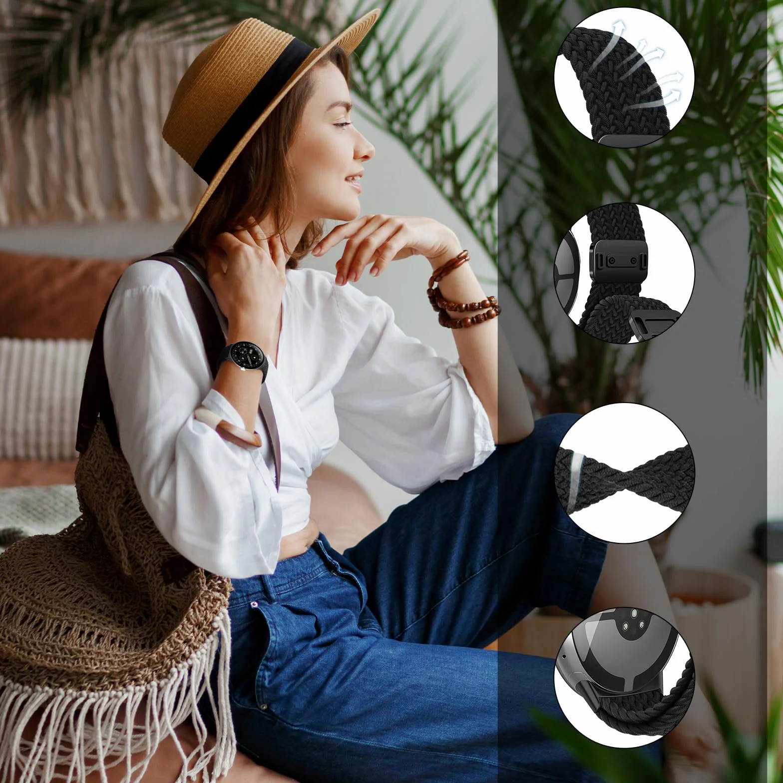 ZoRoll Pasek do zegarka Google Pixel Watch 4 45 mm/Watch3 45 mm, nylonowa bransoletka z szybkim zapięciem