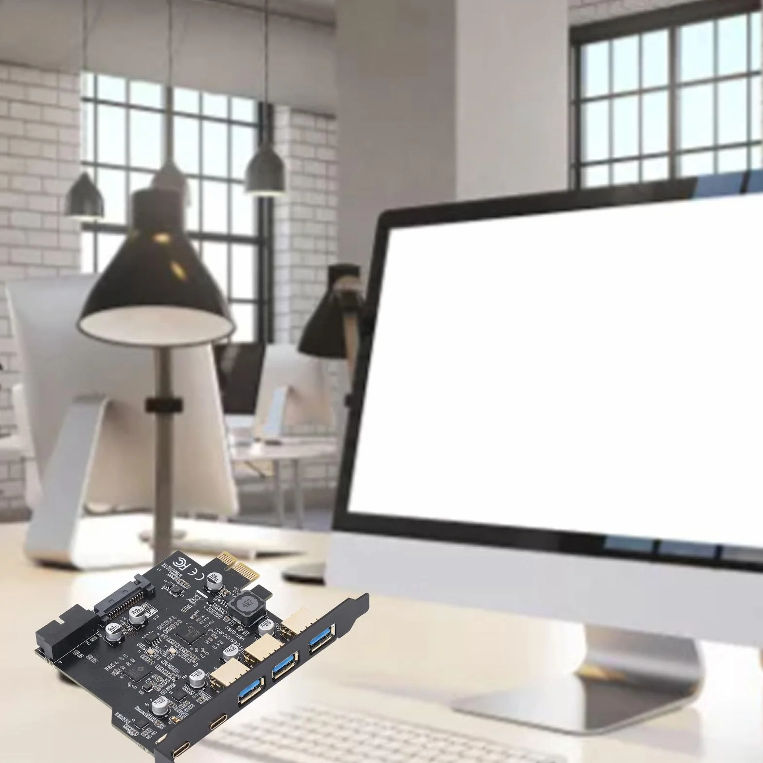 Tnfeeon Karta rozszerzeń PCIe USB 3.2 Gen 2 5-portowy Szybki Transfer Danych 20 Gb/s do Komputerów Stacjonarnych Użytkownicy Laptopów Podłącz Wiele urządzeń Jednocześnie za pomocą Portów