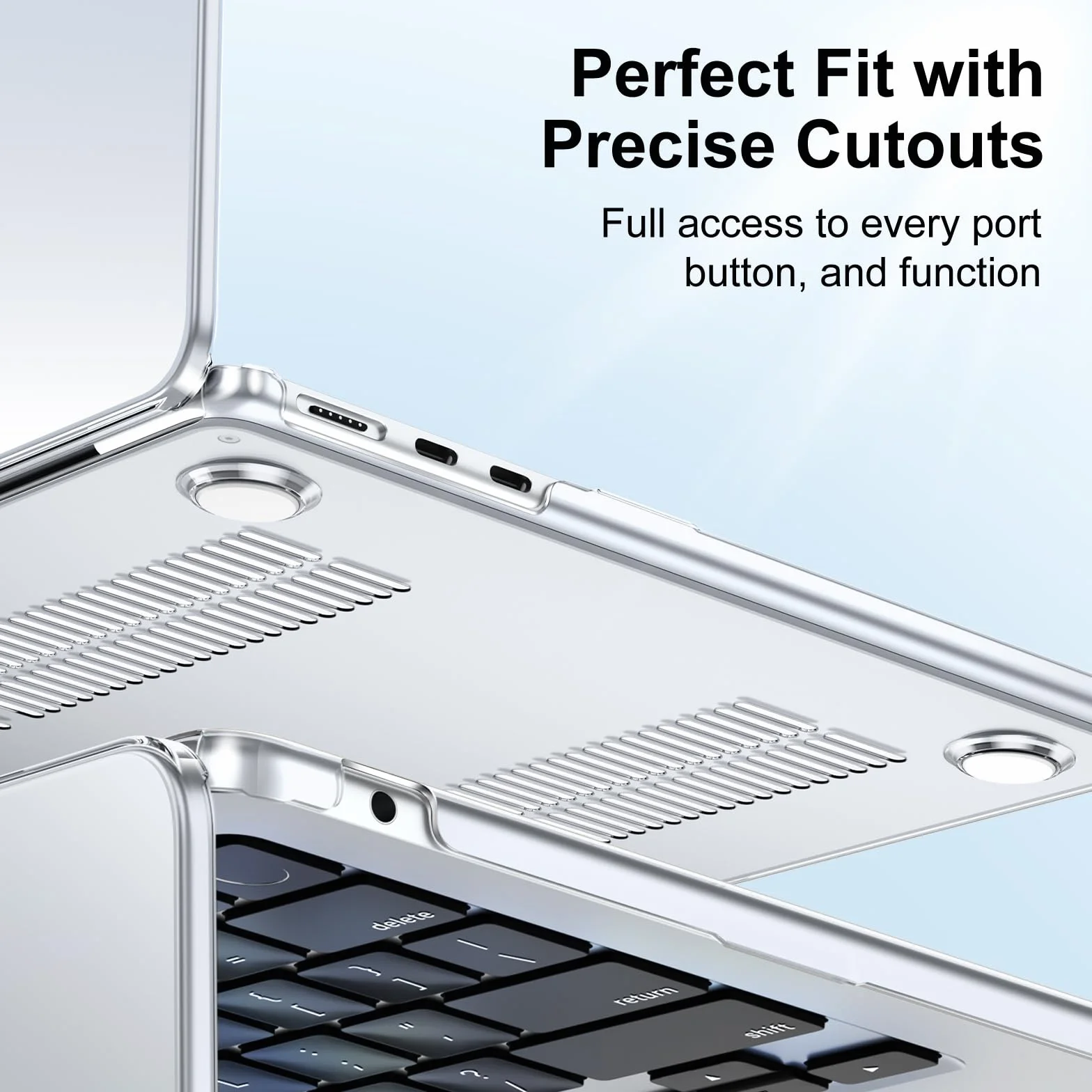 Etui Kompatybilne z MacBook Air 13.6 M4 M3 M2 2025 2024 2022 A3240 A3113 A2681, Plastikowa Obudowa Ochronna i Ultracienka Osłona Klawiatury TPU w Wersji EU, Przezroczysty