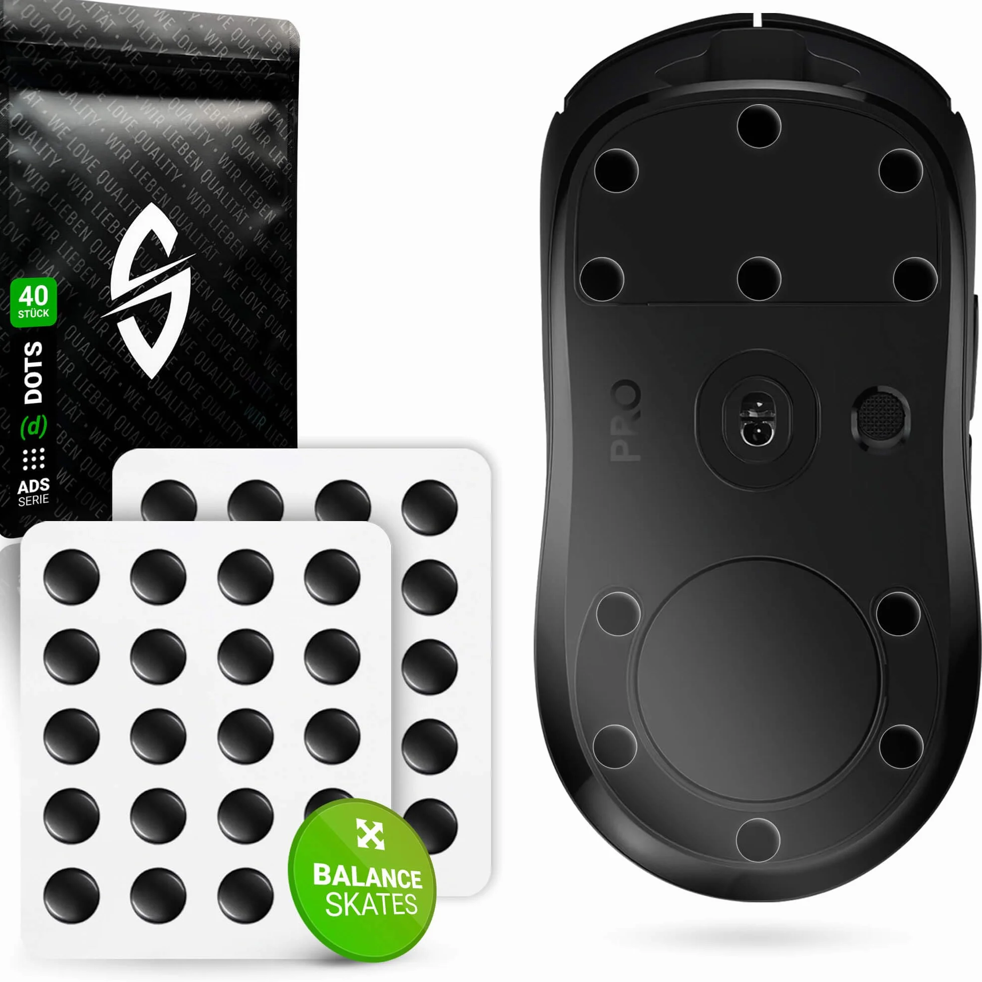 SensoryBoost ADS (d) Dot Skates (UPE) Uniwersalne nóżki pod mysz do równowagi między prędkością a kontrolą podkładki pod mysz z tkaniny i szkła (40 sztuk Ø 6,5 mm) zaokrąglone, ciche i bardzo