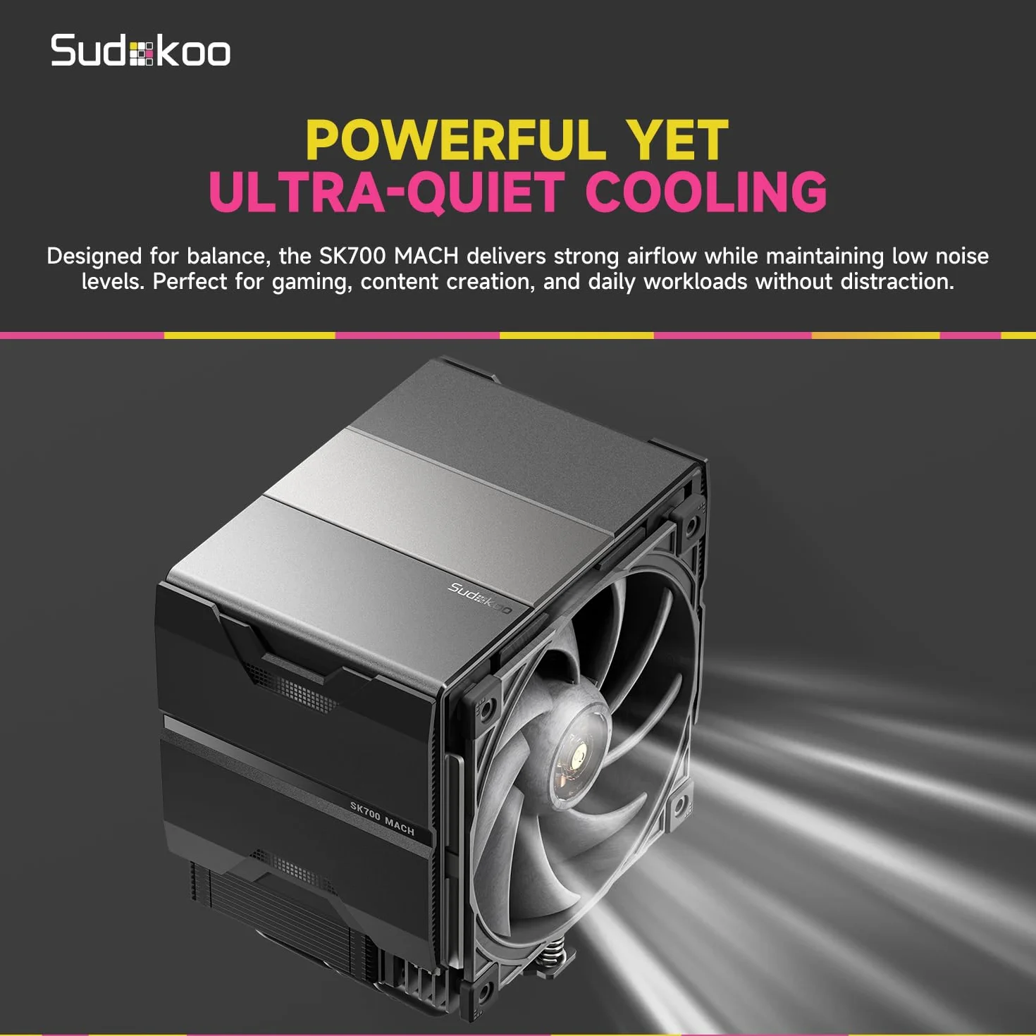 Sudokoo SK700 MACH Chłodzenie CPU: Air Cooler z Wentylator 120mm PWM MACH120 - Single Tower z 7 Rurki Cieplne dla AMD AM5 & Intel LGA 1851/1700/1200/115X, TDP 280W, Łatwy Montaż