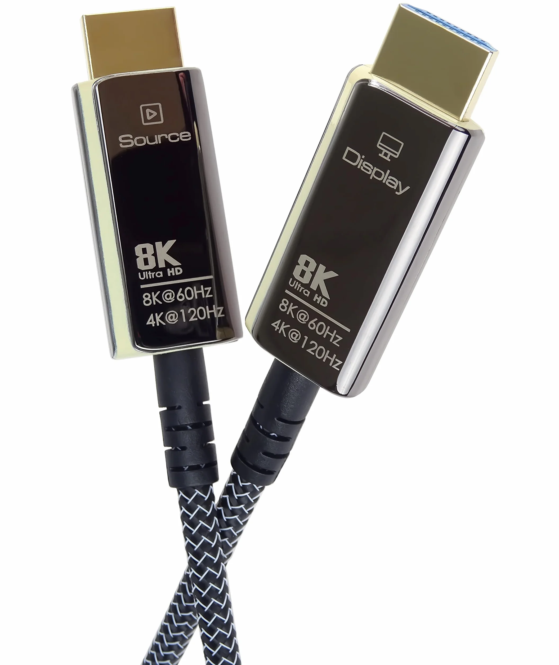 PREMIUMCORD 8K Aktywny Kabel Światłowodowy HDMI 2.1, Ultra High Speed 48 Gbit/s, 3D, EDID, ARC, HDR, Resolution 8K@60Hz 4320p, 4K@120Hz, Kompatybilny z PS5, Xbox X, PC, TV, Spłaty złota, Długość 10 m