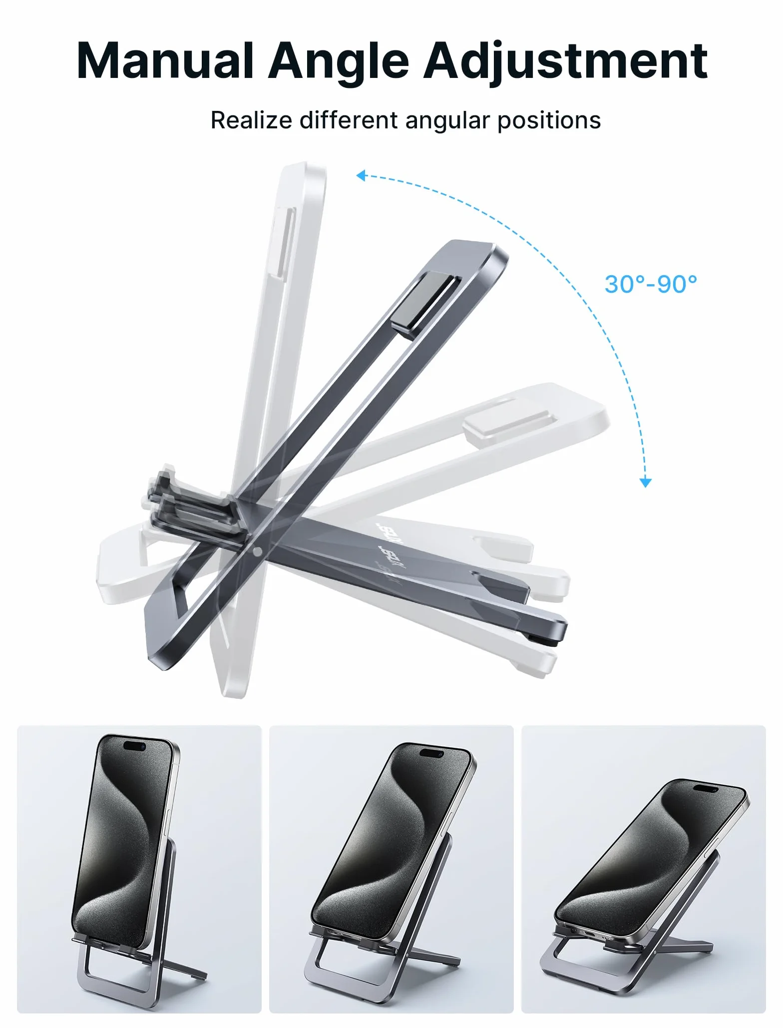 JSAUX Stojak na telefon komórkowy, składany aluminiowy regulowany uchwyt na telefon na biurko przenośne niezbędne akcesoria biurowe do iPhone'a 17 16 15 14 13 Pro Max Samsung S25 S24 S23 Ultra