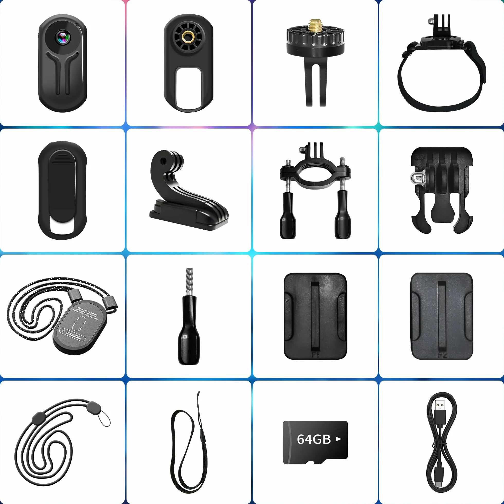 Mini kamera sportowa 1080p z kartą 64 GB | Kamera motocyklowa z szerokim kątem 120°, kamera sportowa z magnetycznym klipsem, kamera do kasku, roweru, vlogowania