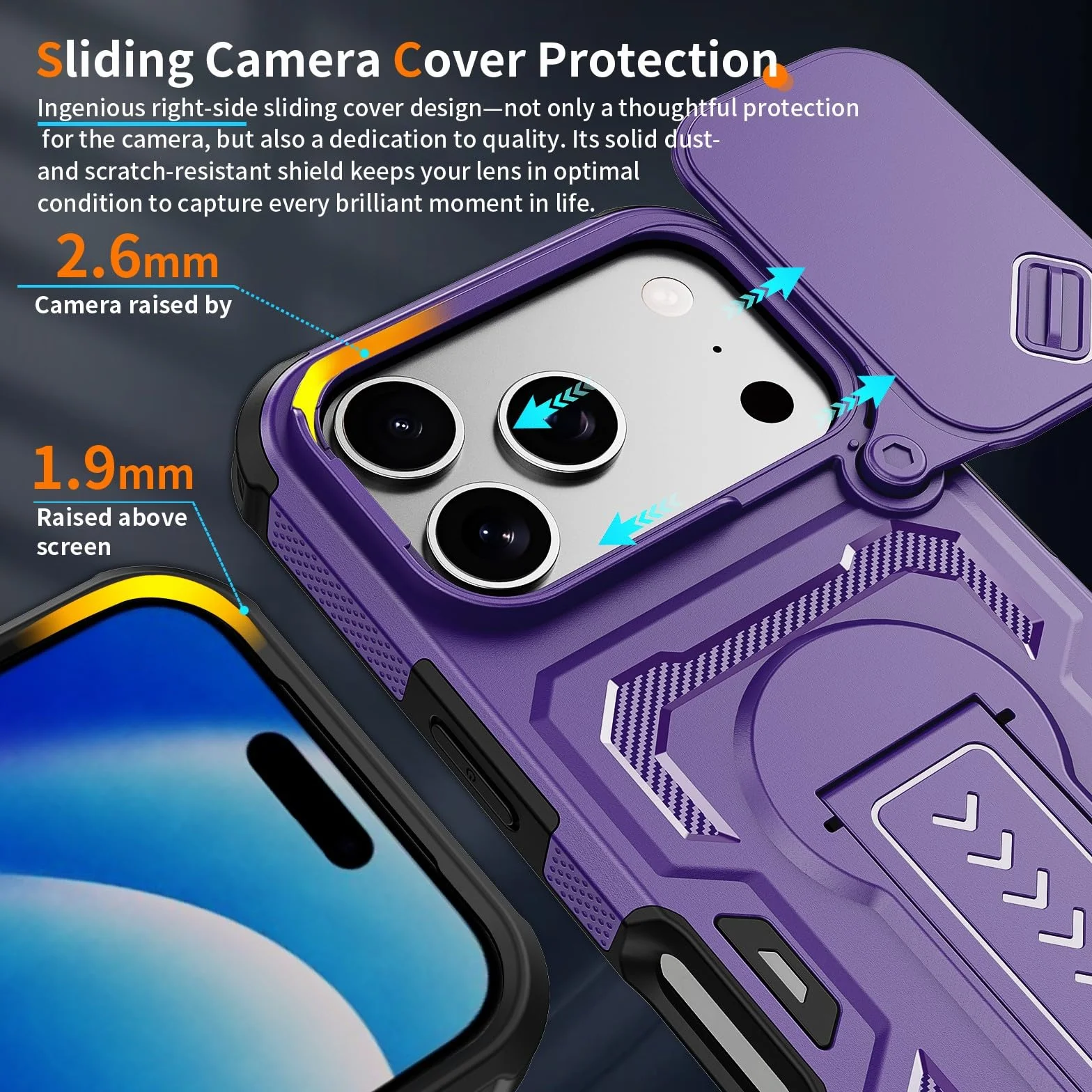 Generic etui kompatybilne z iPhone 17 Pro (kolor: fioletowy) osłona aparatu przesuwnego stojak twardy tył twarde silikonowe etui