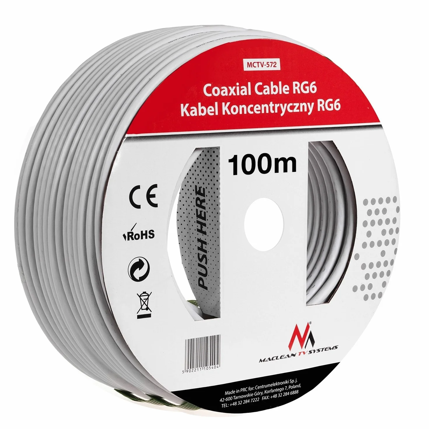 Maclean MCTV-571 Kabel antenowy SAT Kabel koncentryczny RG6 1.0CCS Kabel SAT (100 M)