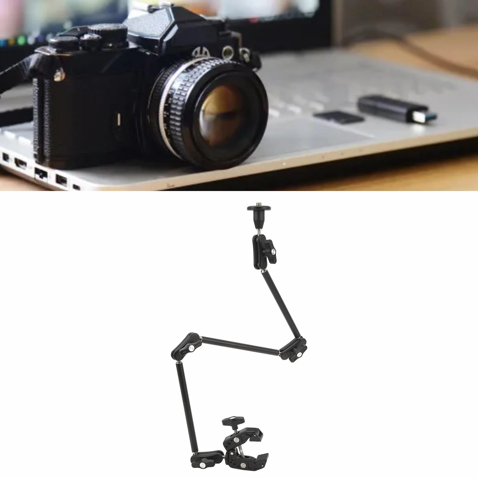 Cryfokt Ramię Przegubowe, Regulowane ramię Tarcia z Super Zaciskiem Podwójne Gwinty 1/4 i 3/8 Antypoślizgowe Podkładki Gumowe do Aparatu DSLR Rig Światła LED Monitor LCD Kamera Akcji