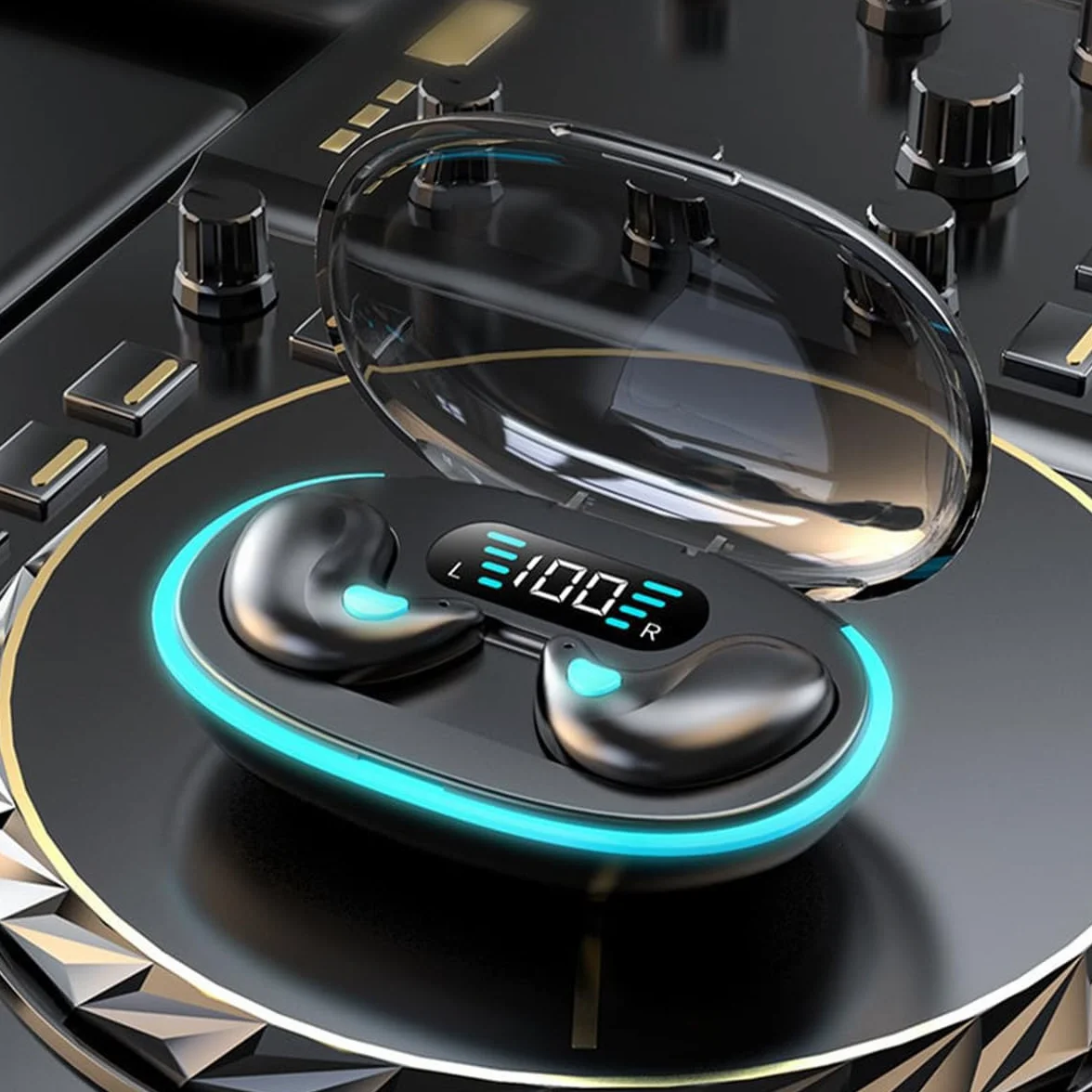 Zestaw słuchawkowy Bluetooth z przewodnictwem kostnym, bezprzewodowe, niewidoczne słuchawki douszne, lekkie słuchawki z trybem uśpienia, bezbolesne słuchawki dla osób śpiących na boku (czarne)