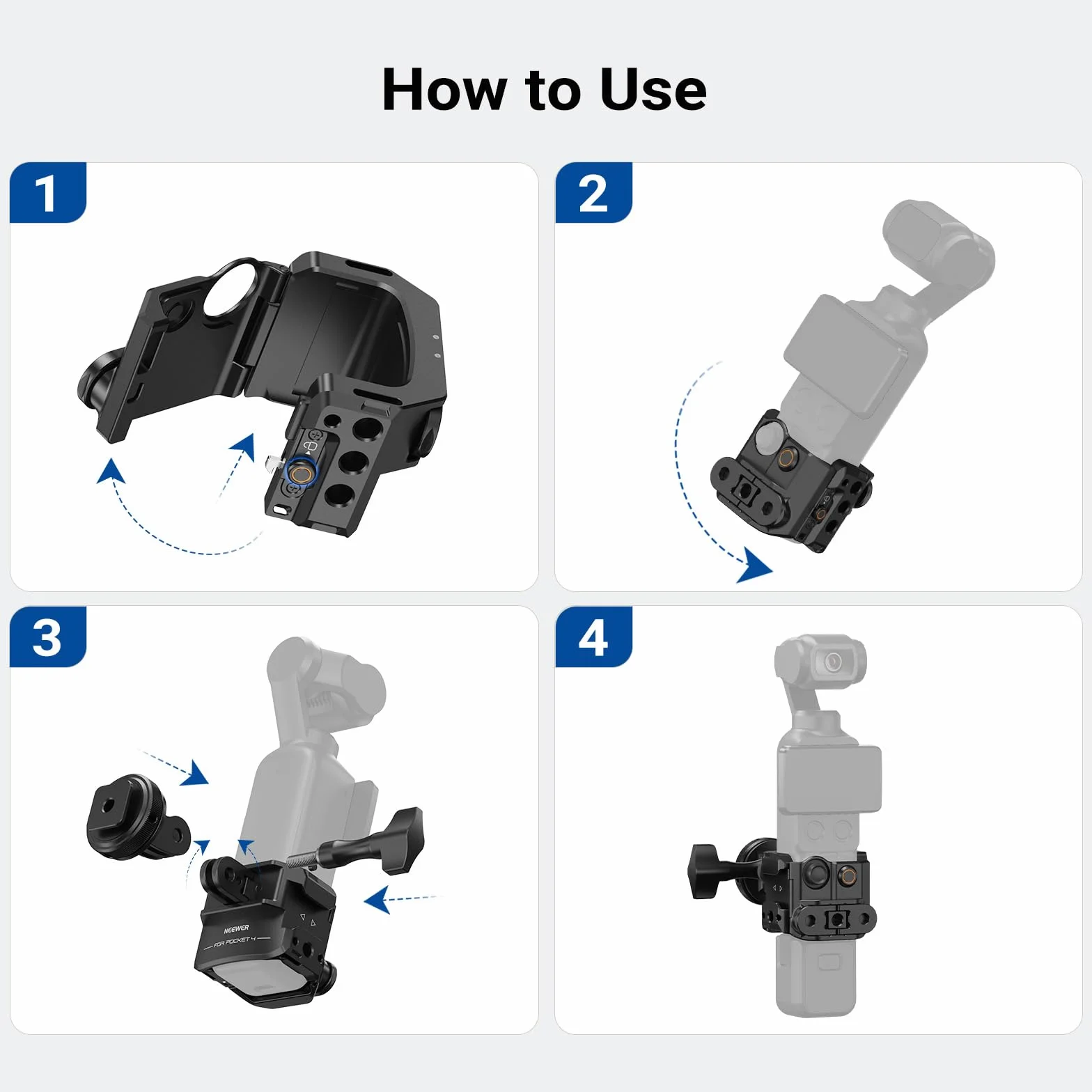 NEEWER Kieszeń na 4 klatki, uchwyt ochronny do DJI Osmo Pocket 4 stabilizowana kamera z adapterem na pazury, uchwyt na akcesoria i gwint 1/4", kompatybilny tylko z DJI Osmo Pocket 4, AC069