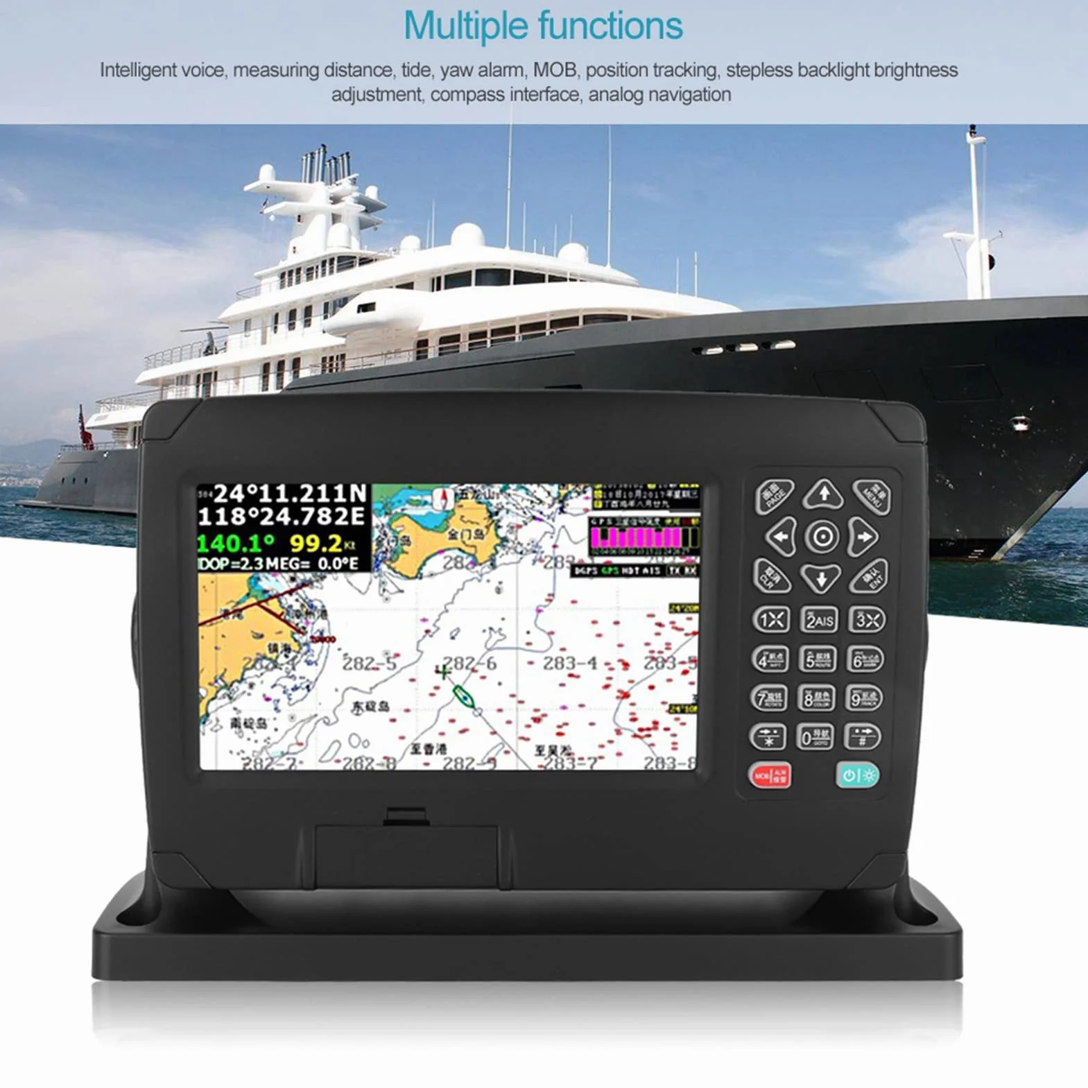 7-calowy kolorowy wyświetlacz Nawigator morski Lokalizator nawigacji GPS z mapą i zestawem do montażu, inteligentnym głosem, śledzeniem pozycji i bezstopniowym podświetleniem