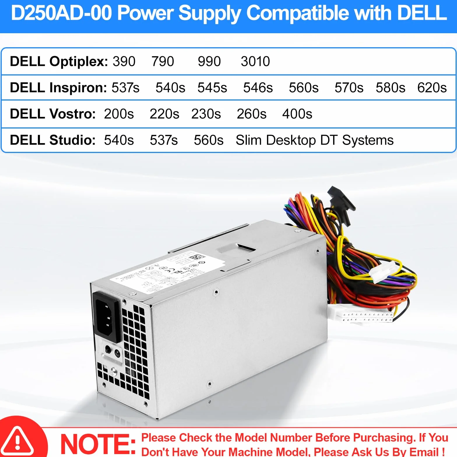 D250AD-00 H250AD-00 zasilacz 250 W kompatybilny z Dell Optiplex 390 3010 990 790 DT 530s 537s 540s 545s 546s 560s 570s 580s Vostro 200s 220s 230s 4 4 00s Studio 540s Slim Desktop DT Systems