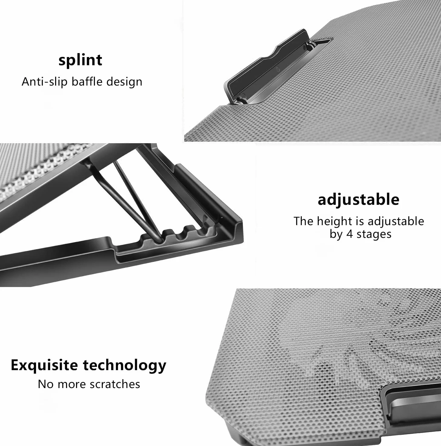 Podkładka chłodząca do laptopa, mata chłodząca, 2 ciche wentylatory, światła LED i 2 porty USB, 5 wysokości i z regulowaną prędkością, metalowa siatka, do laptopów 23-43.2 cm (srebrna)