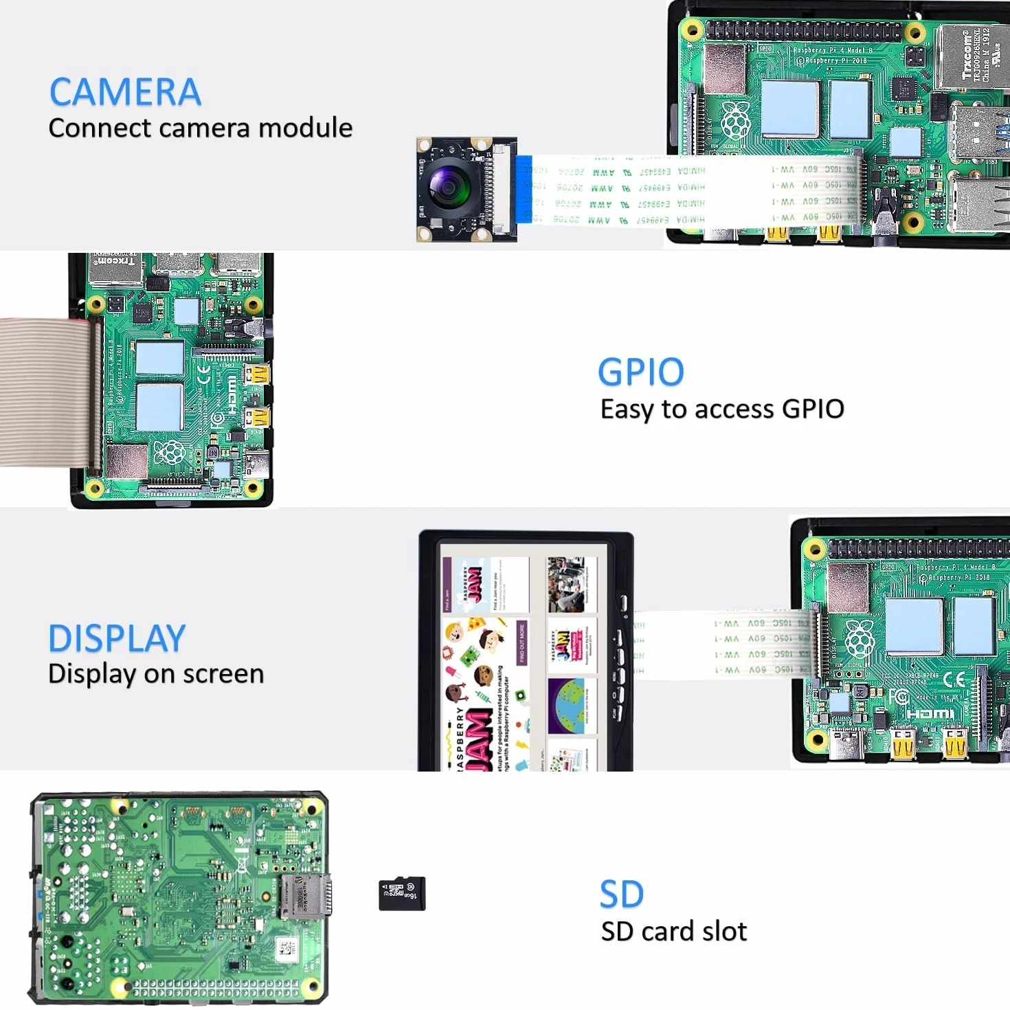 Miuzei Obudowa 4B do Raspberry Pi 4 Model B (8GB/4GB/2GB) - aluminiowa czarna obudowa z pasywnym radiatorem chłodzącym