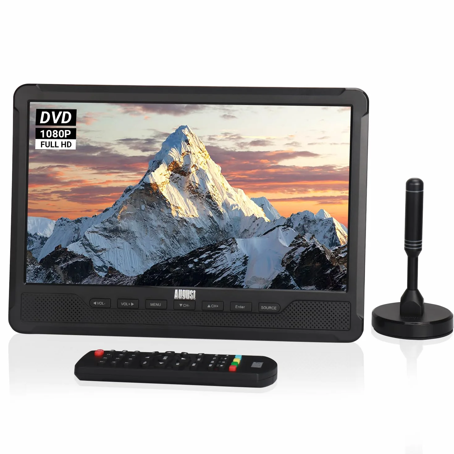 August DA383-10'' przenośny telewizor z wbudowanym odtwarzaczem DVD-nagrywanie programów telewizji HD DVB-T2,wbudowana bateria,CD/DVD/USB/karty SD,HDMI,idealny w przyczepie kempingowej i w domu
