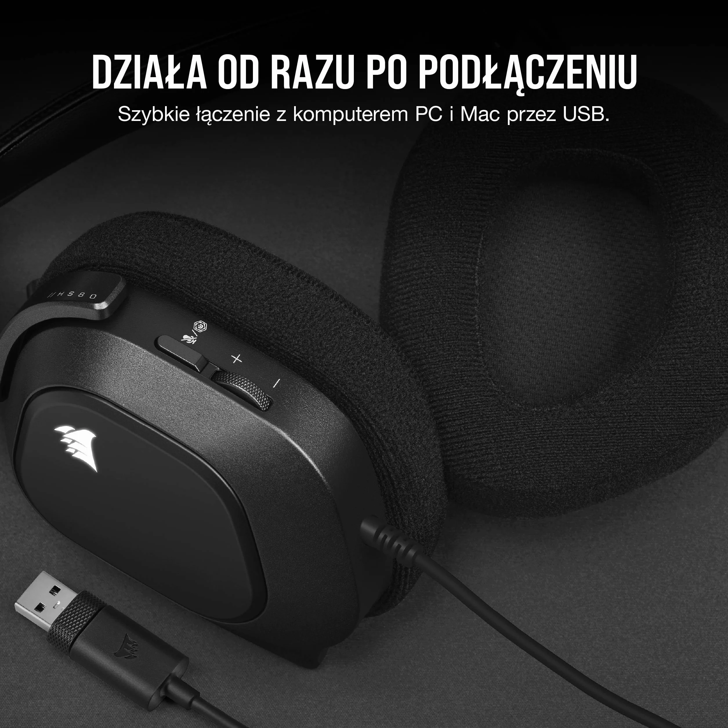 Corsair HS80 RGB USB Gamingowy Zestaw Słuchawkowy Klasy Premium z Dźwiękiem Przestrzennym 7.1, Mikrofon o Jakości Nadawczej, Nauszniki z Pianki z Pamięcią, Dźwięk HiFi, Solidna Konstrukcja, Czarny