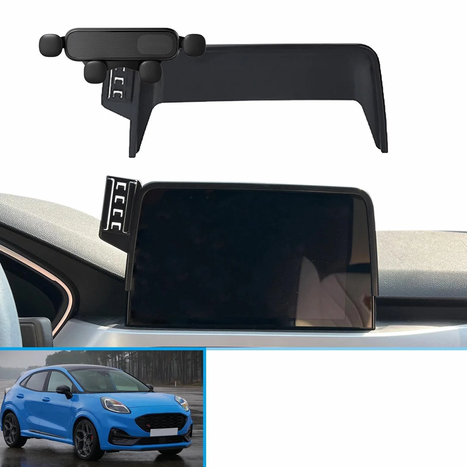 Uchwyt Samochodowy na Telefon dla Ford Puma ST 2019-2022, 8-calowy uchwyt samochodowy na telefon komórkowy, stojak na nawigację GPS (podstawa i uchwyt 1)