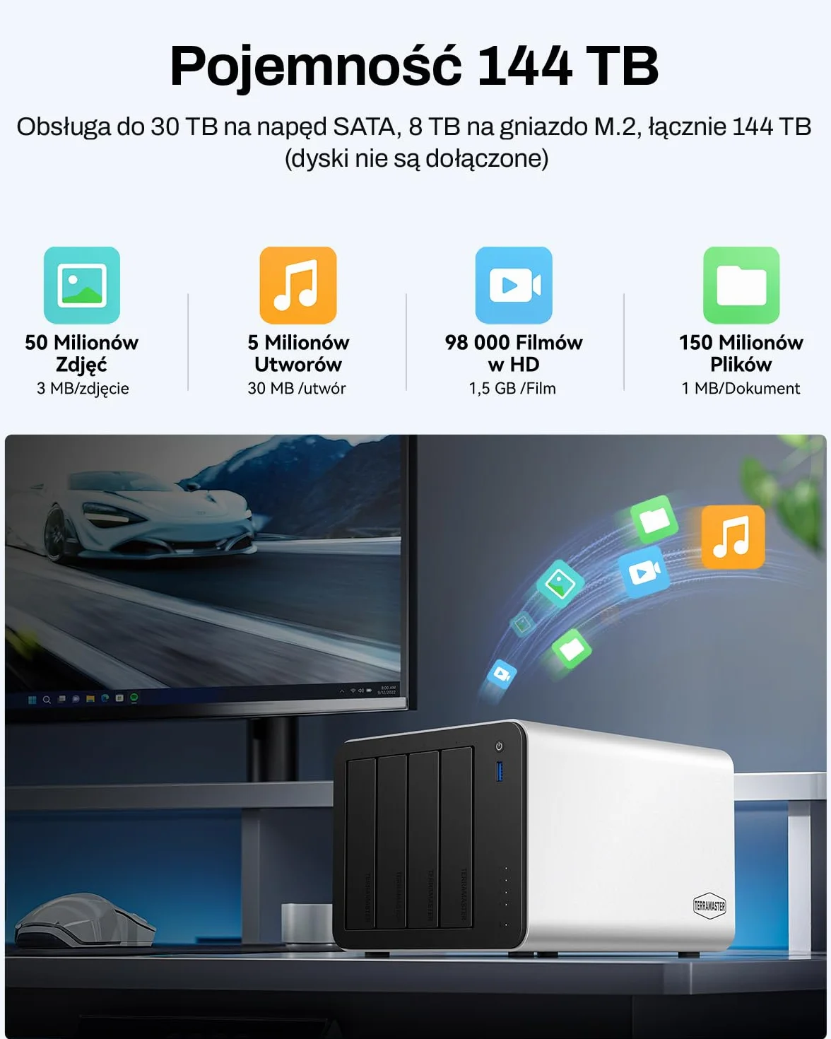 TERRAMASTER F4-425 Plus NAS Storage – 4-kieszeniowy Procesor Intel N150 Quad-Core, 16 GB Pamięci RAM DDR5, 2 Porty LAN 5GbE, 3 Gniazda M.2, Pamięć Sieciowa, Serwer Multimedialny (Bez Dysków)