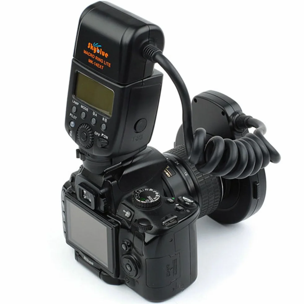 Meike MK-14EXT iTTL TTL LED makro ring lampa błyskowa do aparatu Nikon D4 D800 D5200 D7100 DSLR z mocowaniem na gorącą stopkę