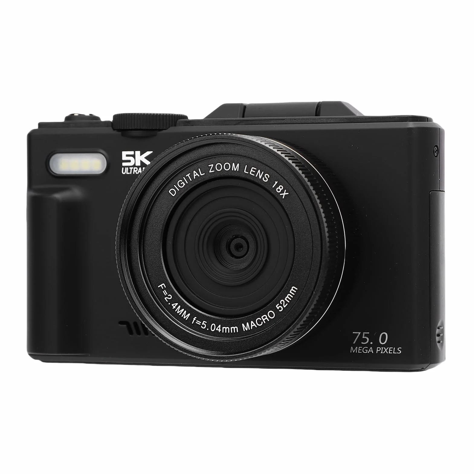 Asixxsix Aparat cyfrowy 5K, aparat podróżny z zoomem 18x i rozdzielczością 75 MP, WiFi, 3-calowym ekranem obracanym o 180 stopni i lampą LED, do robienia selfie podczas podróży (BLACK)