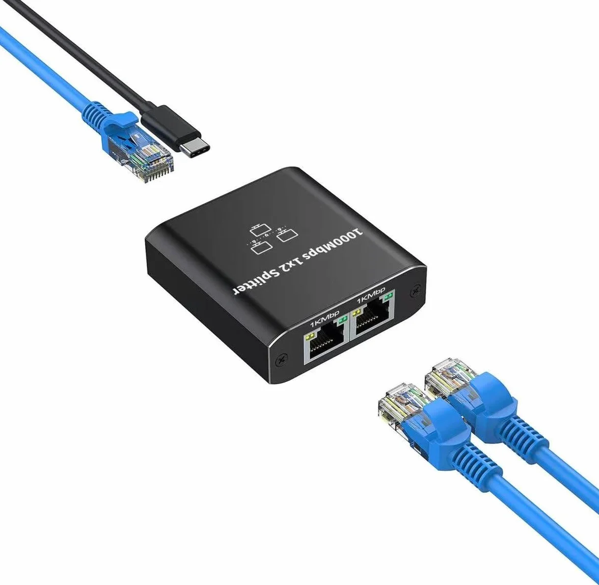 rozdzielacz Internetu, 2 porty, do 1000 Mb/s, od 1 do 2, LAN, UTP, RJ45, rozdzielacz sieci, rozdzielacz UTP, rozdzielacz Ethernet, przełącznik Ethernet, przełącznik sieciowy