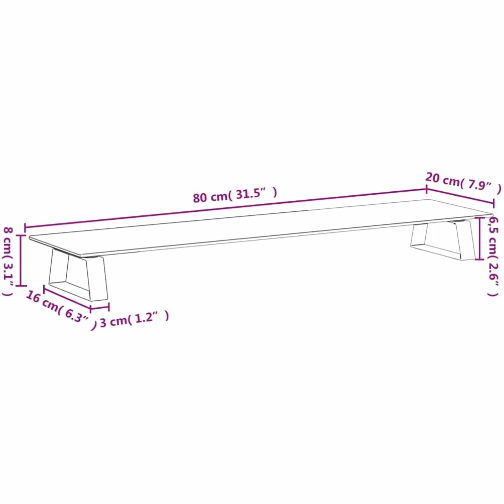 Podstawka pod monitor, czarna, ze szkła hartowanego i metalu, 80 x 20 x 8 cm, obciążenie 10 kg, półka na klawiaturę, podkładka pod mysz, organizer na miejsce pracy, do biura, domowego biura