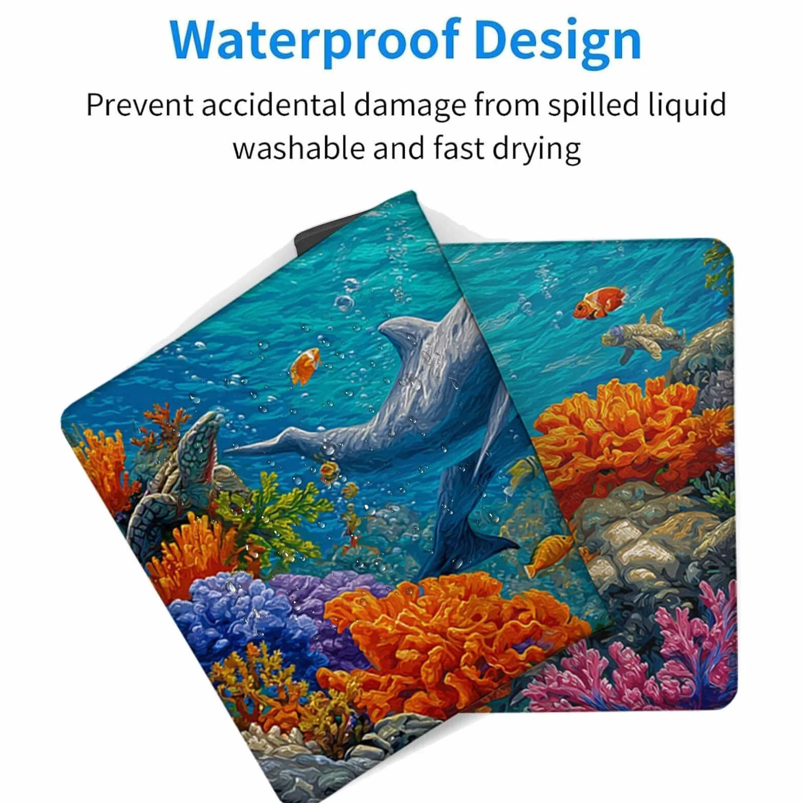 Podkładka pod mysz 1200 x 600 x 3 mm ryby, delfin mata na biurko do gier, podkładka pod mysz z gumową podstawą, mata biurowa ze szwami na krawędziach, akcesoria dla graczy, do domowego biura gier
