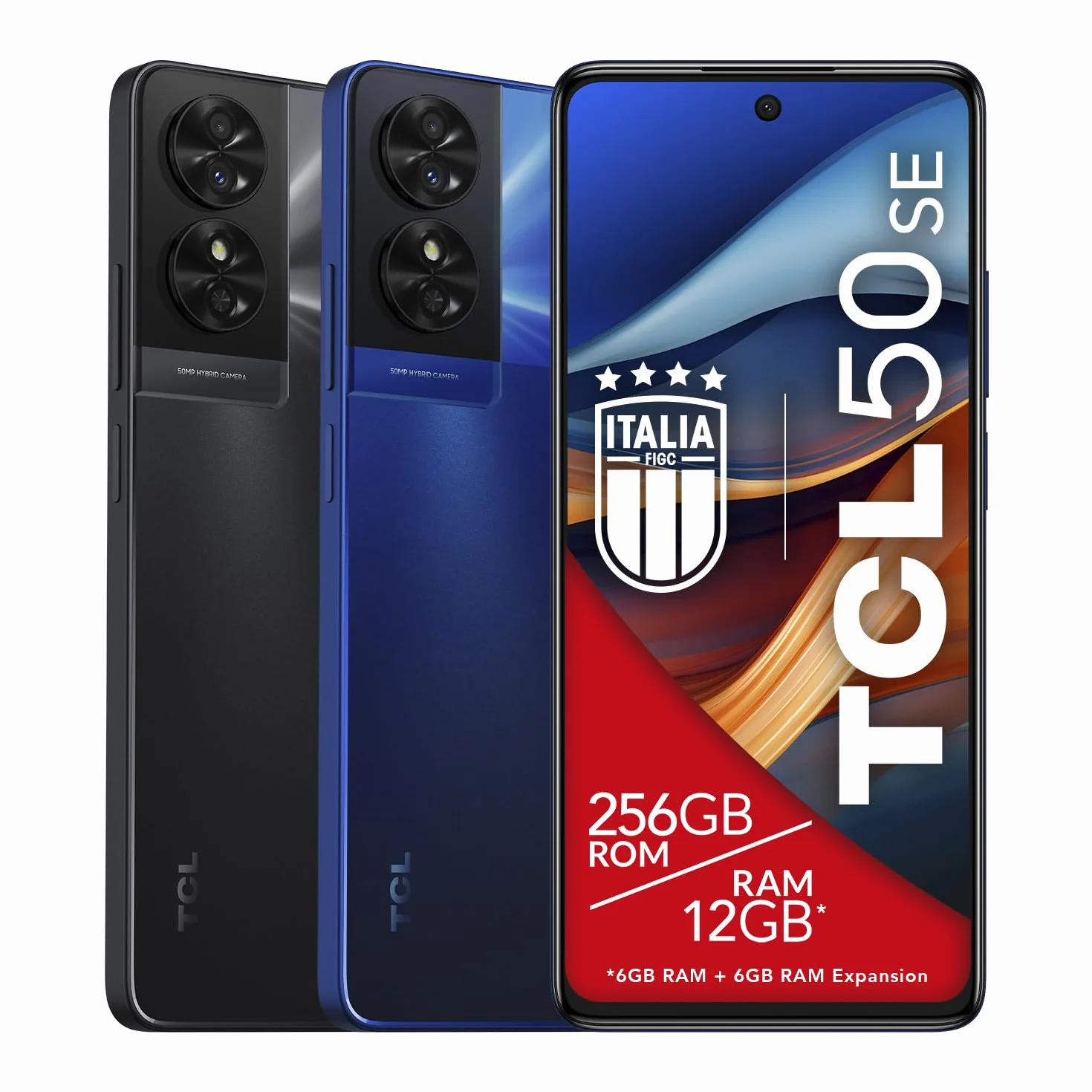 TCL 50SE smartfon 4G, wyświetlacz 6,78", FHD+ 90 Hz, 256 GB, 12 GB RAM (6 GB + 6 GB RAM Expansion), hybrydowy aparat 50 Mpx, system Android 14, bateria 5010 mAh szybkie ładowanie, Dual Sim, niebieski