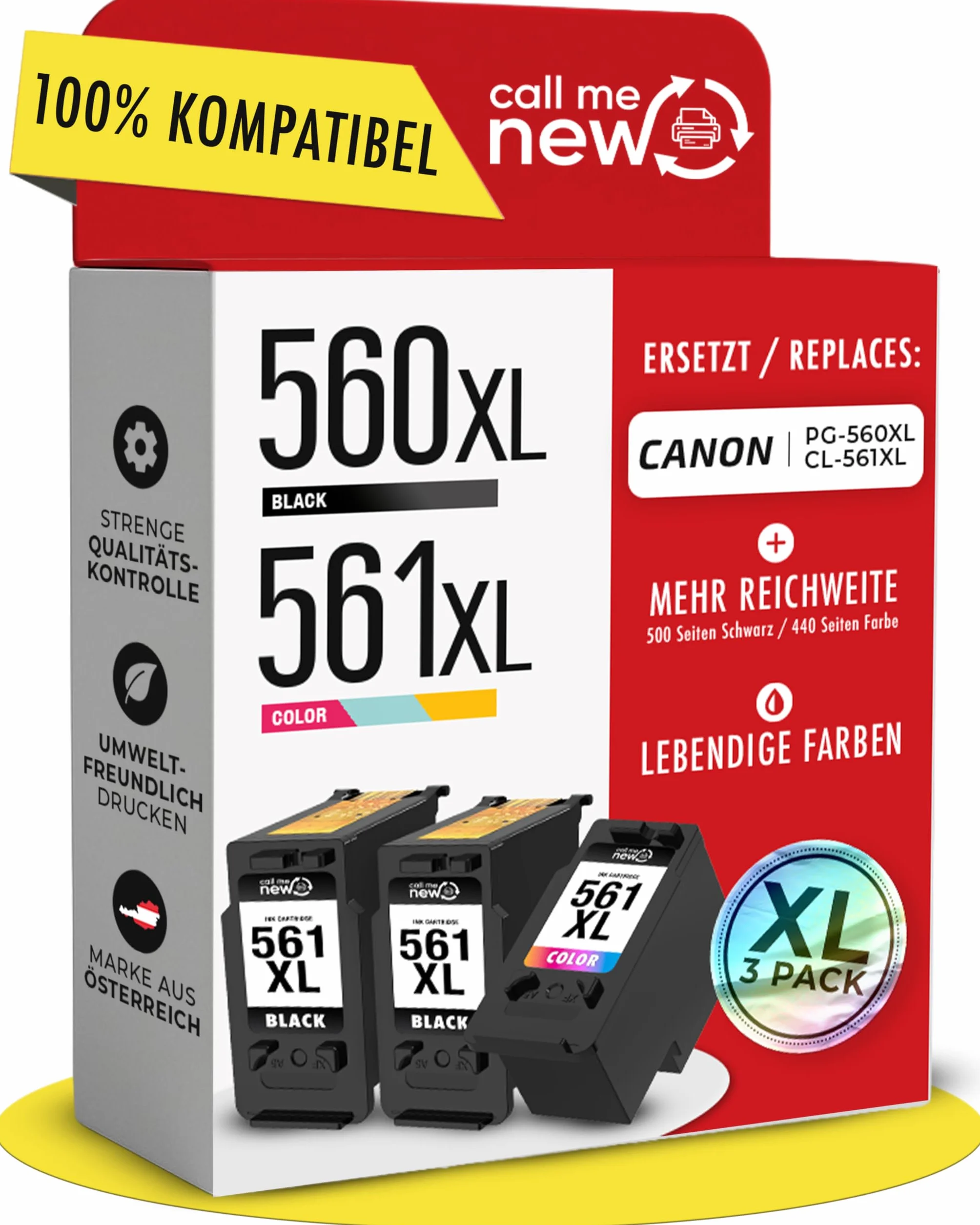 560XL & 561XL wkłady do drukarki – kompatybilne z kartridżami Canon 560 561 XL (PG-560XL czarny i CL-561XL), zasięg XL, inteligentny chip, zamiennik do PIXMA TS5350i TS7450i TS5300 – 3