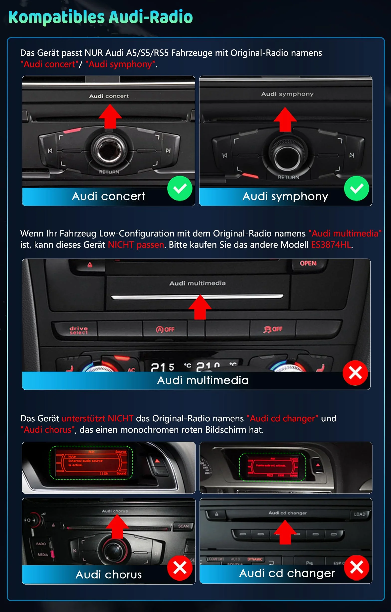 Erisin 8,8 cala 8-rdzeniowy 4 GB + 64 GB Android 13 radio samochodowe Bluetooth 1Din GPS nawigacja do Audi A5 S5 RS5 2009-2016 obsługuje bezprzewodowe CarPlay Android Auto WiFi DAB+ IPS ekran USB DSP