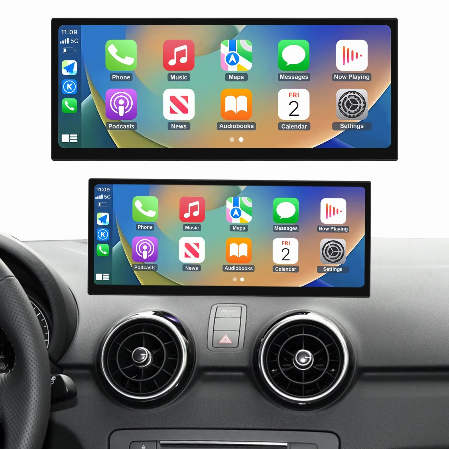 Radio samochodowe Ninetom z ekranem dotykowym 12,3 cala i bezprzewodową funkcją CarPlay i Android Auto do Audi A1 z lat 2012–2018 z systemem 3G MMI/RMC, obsługuje Mirrorlink, kamerę, nawigację