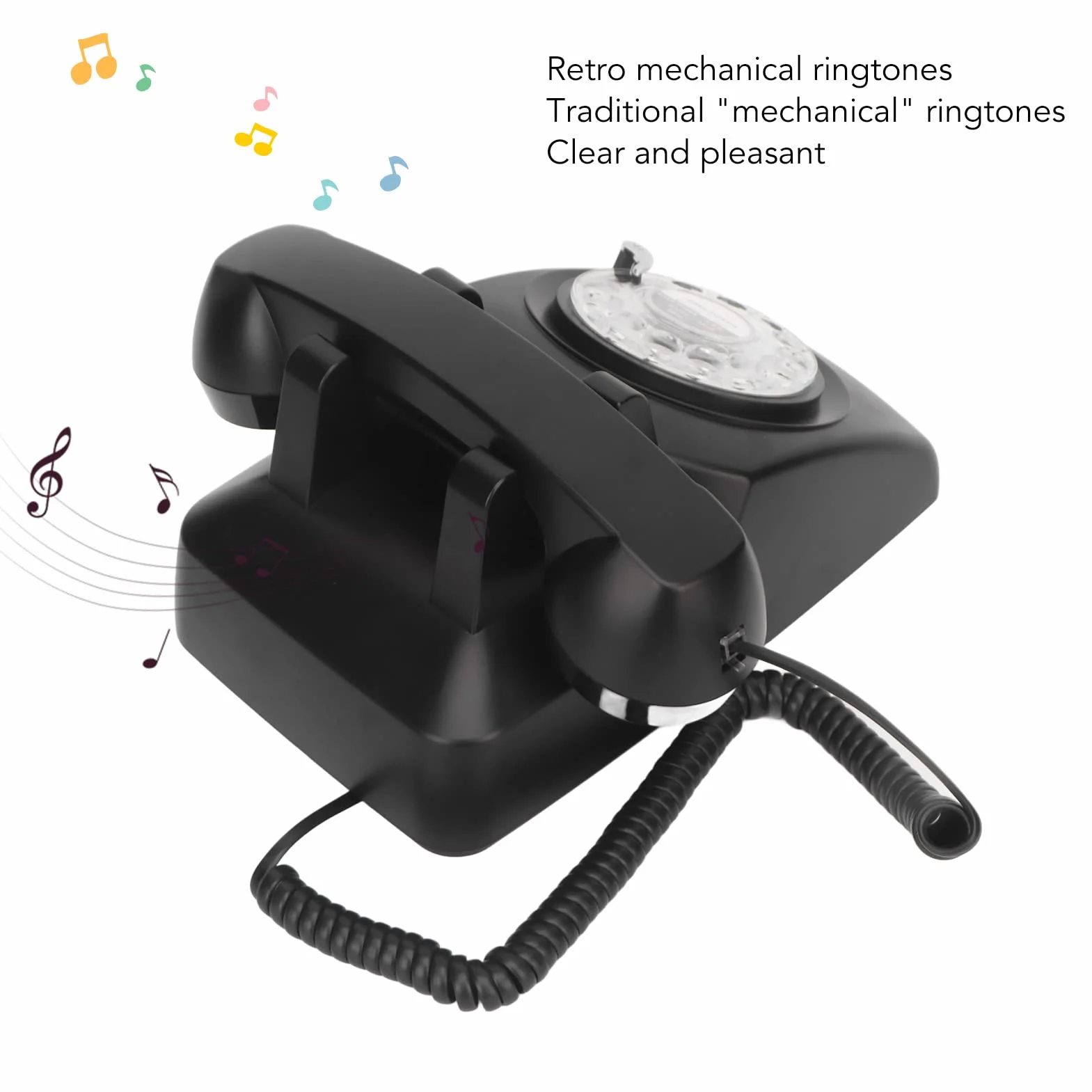 Czarny Obrotowy Telefon Stacjonarny, Elegancki Elegancki Przewodowy Telefon Stacjonarny W Starym Stylu, Tradycyjny Mechaniczny Dzwonek, Funkcja Ponownego Wybierania Bez Użycia Rąk, Domu