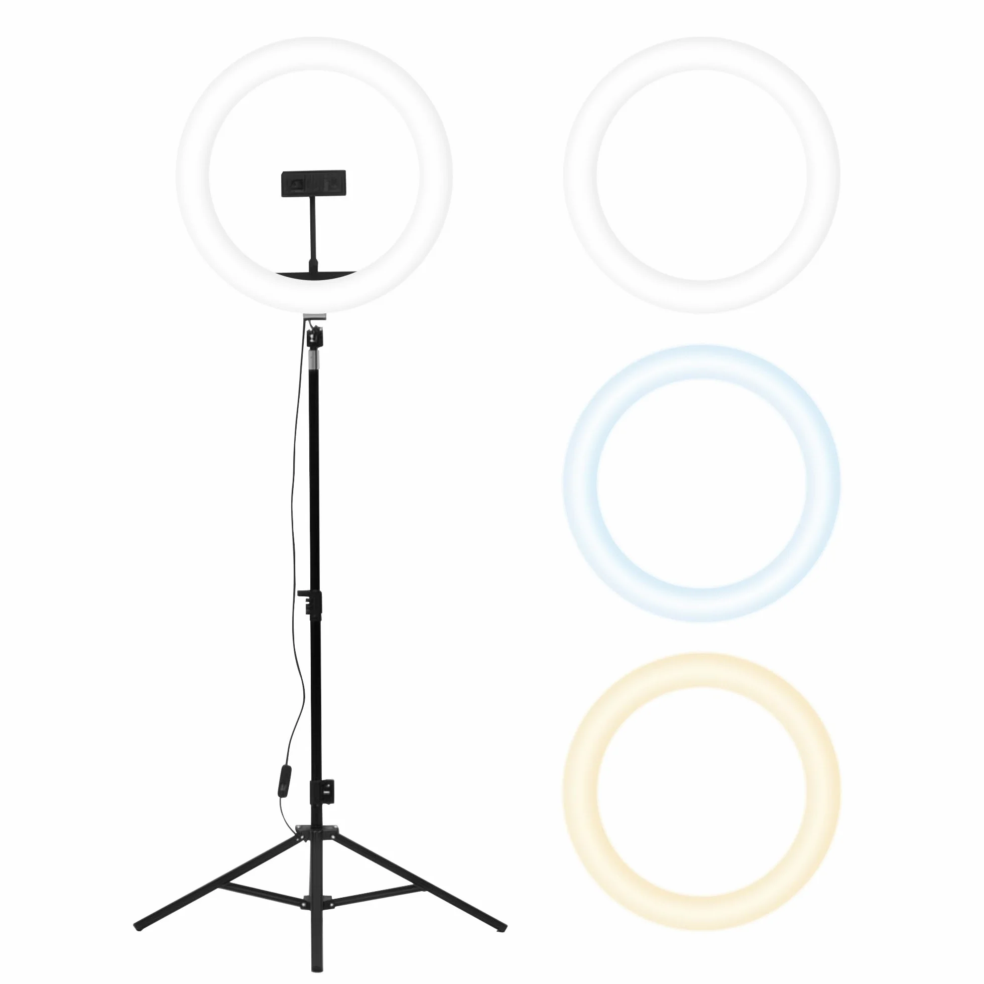 Lampa pierścieniowa LED 80W, Uchwyt na telefon, ze Statywem 220 cm, Selfie, Kosmetyczna,3 barwy świecenia,
