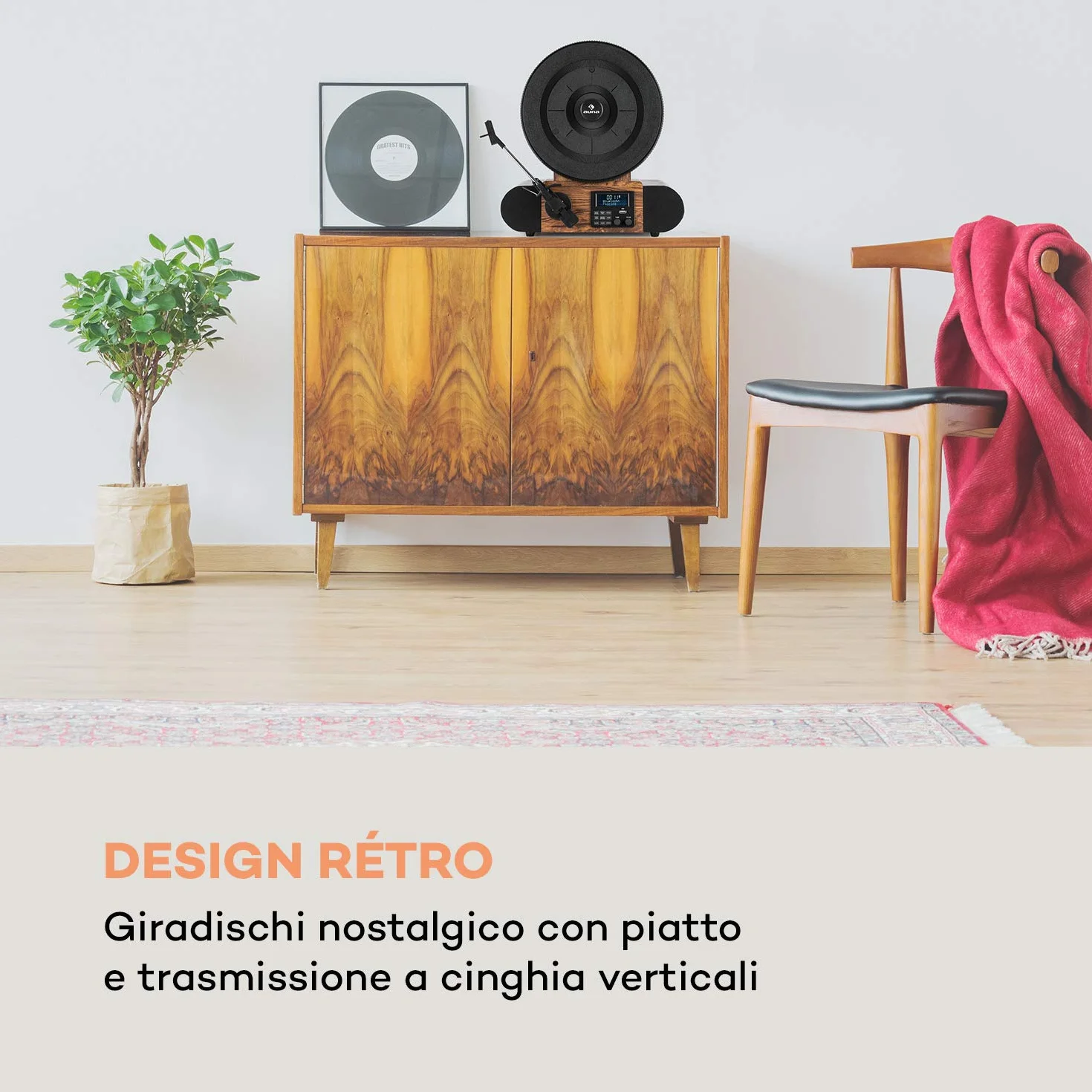 Auna Verticalo Retro Gramofon z Głośnikiem, Bluetooth, Radio DAB+, Odtwarzacz Winylowy, USB, Pionowy