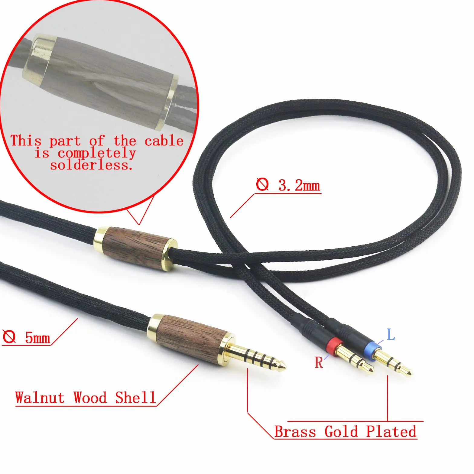 ABLET 4,4 mm 7N OCC Balanced Cable Copper Platerowana Posrebrzana obudowa z drewna orzechowego, kompatybilny ze słuchawkami Hifiman Sundara, Ananda, Arya, HE400SE, HE4XX, HE-400i (wersja 2 x 3,5 mm)
