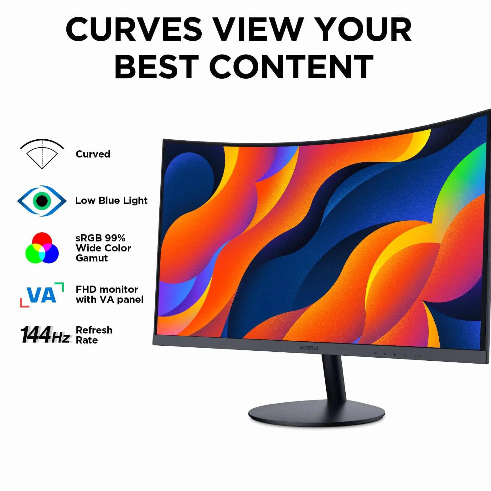 KOORUI 27-calowy zakrzywiony monitor komputerowy - Full HD 1080P 75Hz monitor gamingowy LED HDMI VGA, regulacja nachylenia, pielęgnacja oczu, czarny 27N5CA