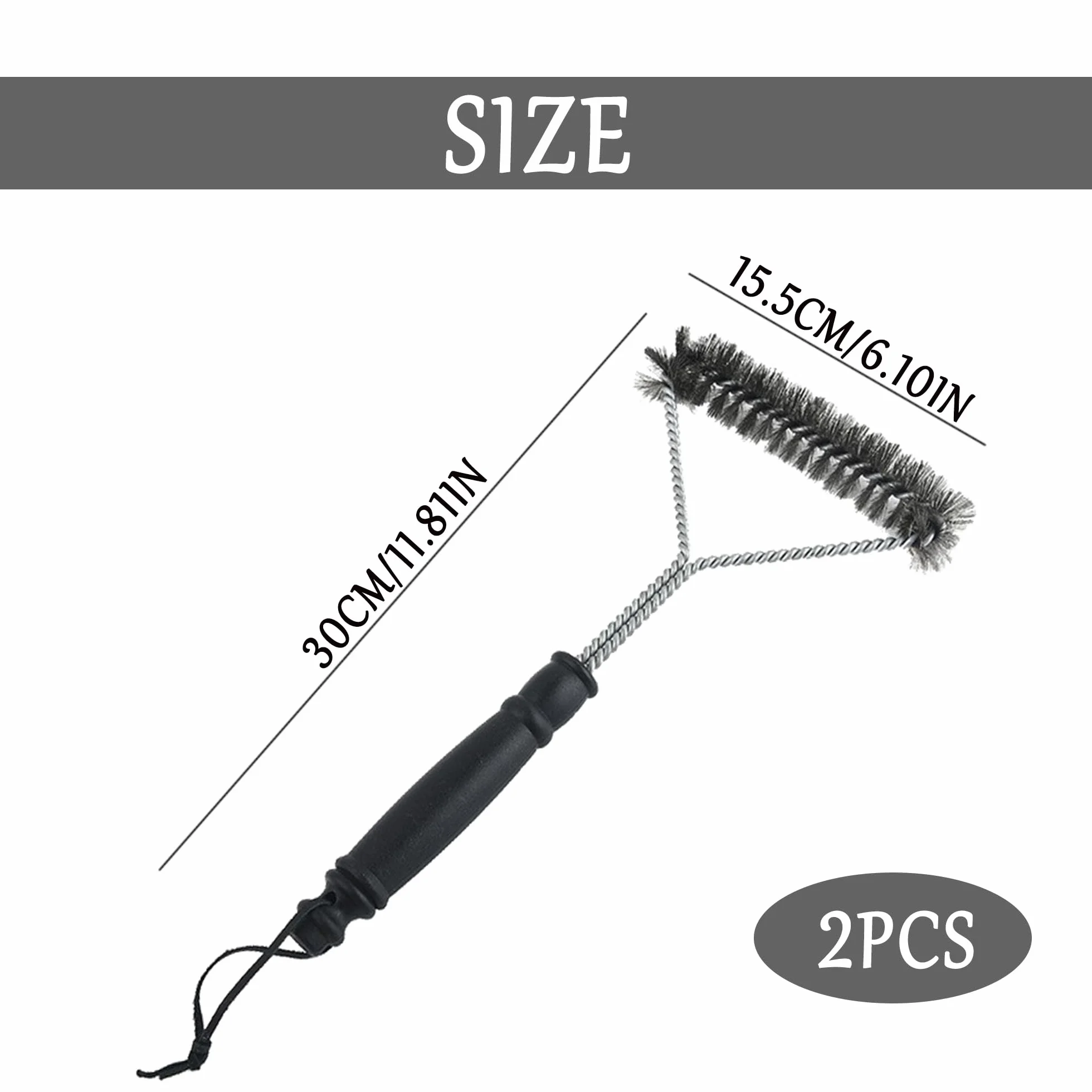 2 szt. Trójkątna szczotka do grilla z mosiądzu 12 zoll ze stali nierdzewnej z uchwytem zapobiegającym oparzeniom 360° czyszczenie szczotka do grilla do gazu/węgla drzewnego/żeliwnego grilla/grilla