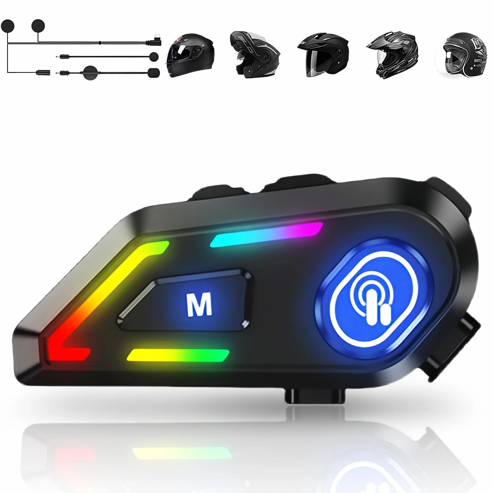 Flintronic Zestaw słuchawkowy motocyklowy, zestaw słuchawkowy Bluetooth do większości kasków, długa żywotność baterii, redukcja szumów, kompatybilne z systemem Android, Apple, do motocykli, rowerów
