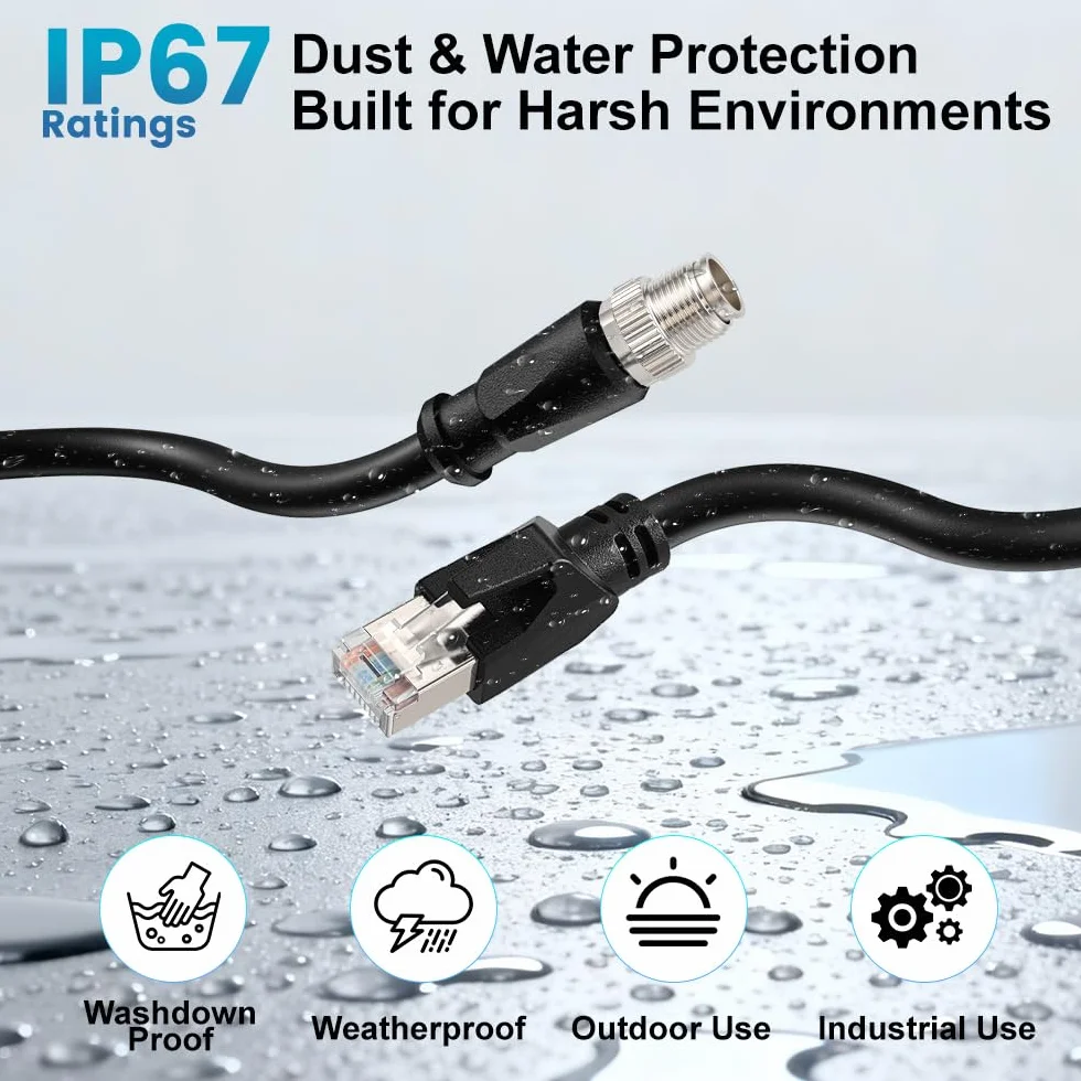 Alvin's Cables M12 X-Code 8-stykowa wtyczka na kabel Ethernet RJ45 do kamery Cognex Keyence, kabel High-Flex Cat6a do automatyki przemysłowej, moduł magistrali polowej, robotyka, 25 m