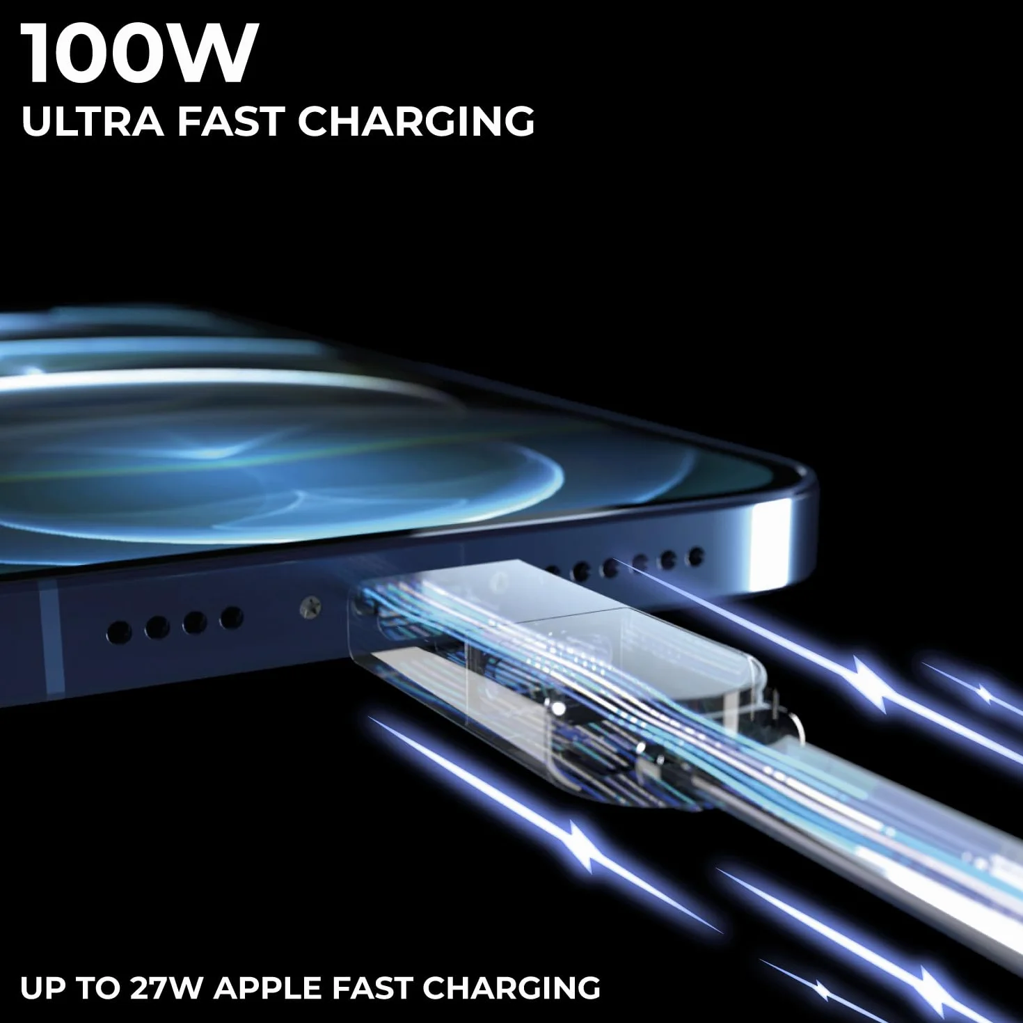 Rolling Square inCharge XL 200 cm – kabel USB C, uniwersalny kabel do smartfona, prezent dla mężczyzn, uniwersalna ładowarka 6 w 1 do smartfonów, czarny, kabel Lightning 100 W, opakowanie 3 szt