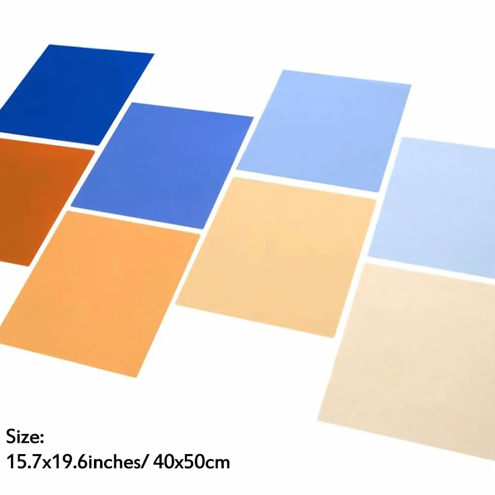 Filtr żelowy do korekcji kolorów, 8 sztuk, 40 x 50 cm, niebieski, pomarańczowy, fotografia, oświetlenie, arkusz do studia fotograficznego, latarka LED